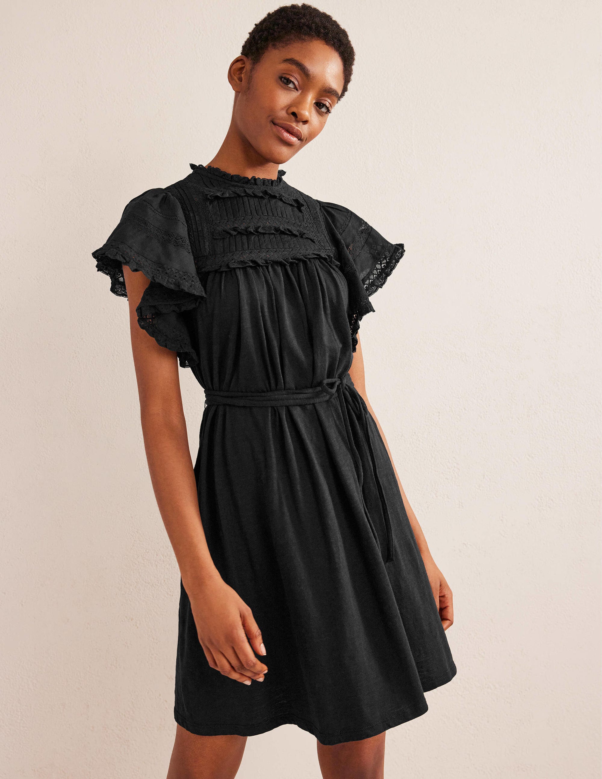 Trim Detail Jersey Mini Dress-Black - Image 1