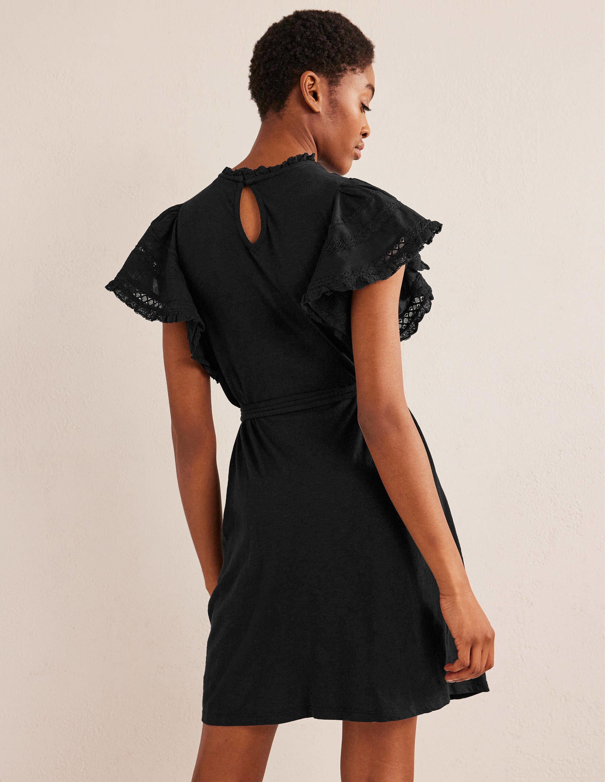 Trim Detail Jersey Mini Dress-Black - Image 3