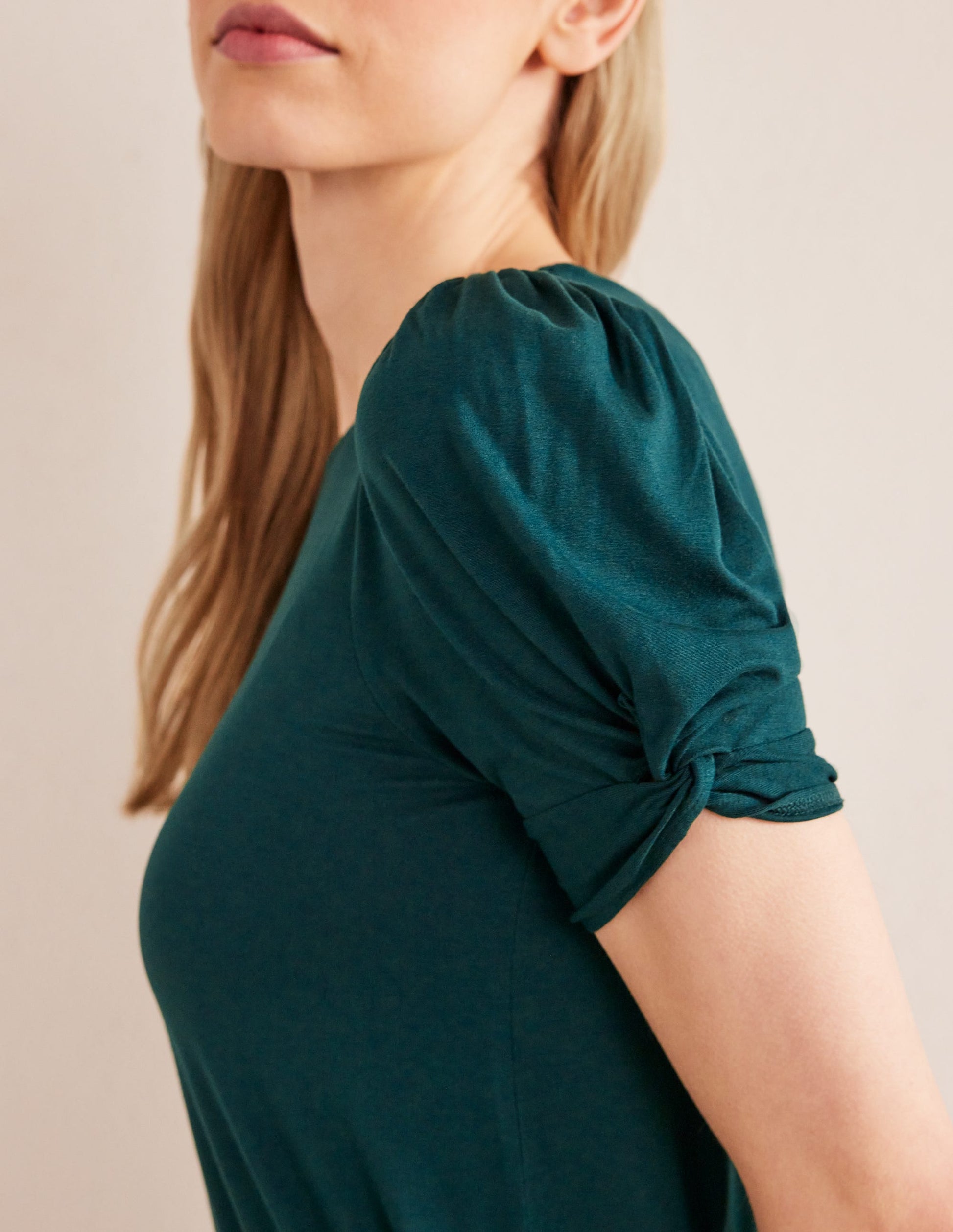 Knot Detail Jersey Mini Dress-Emerald Night-2