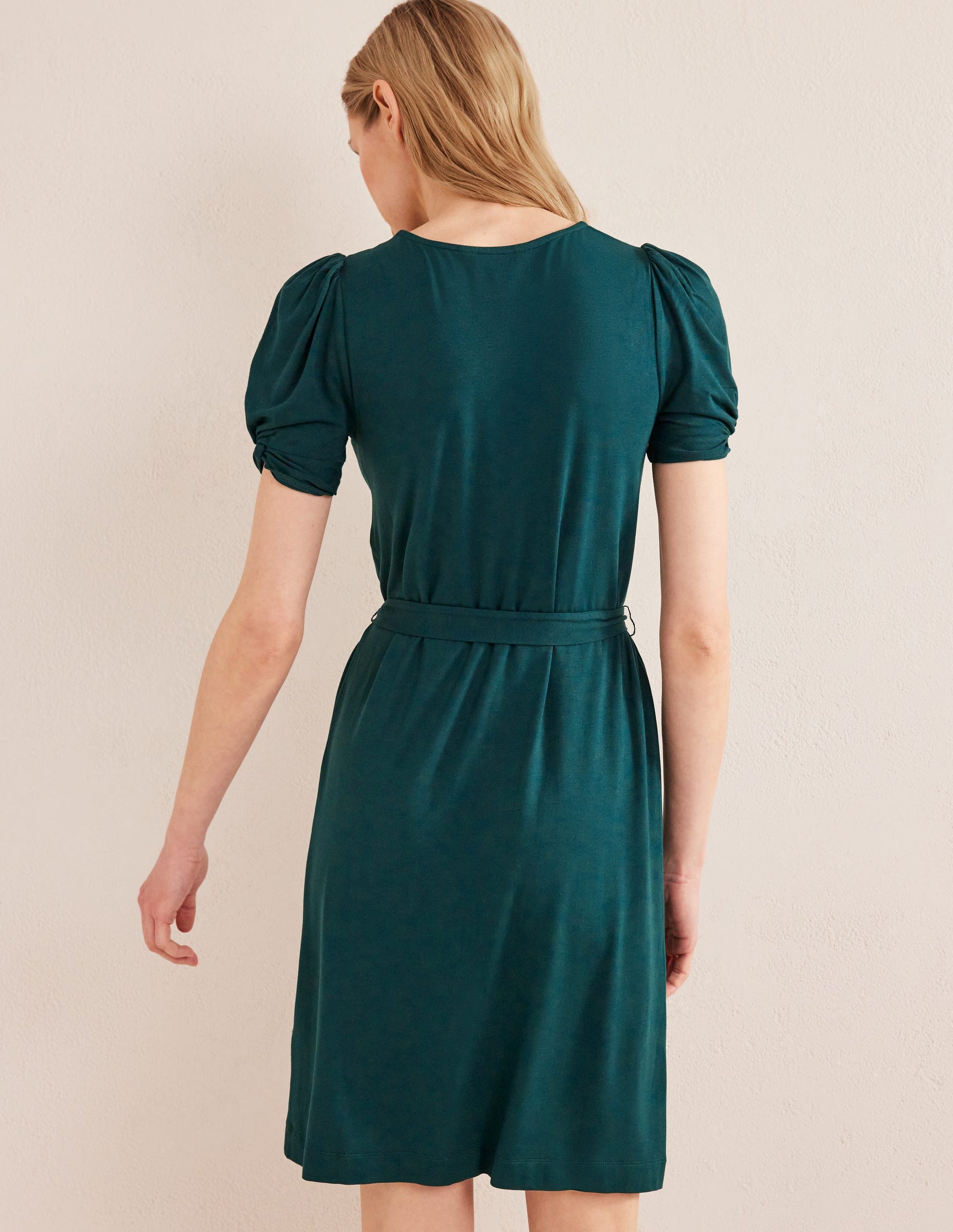 Knot Detail Jersey Mini Dress-Emerald Night-3
