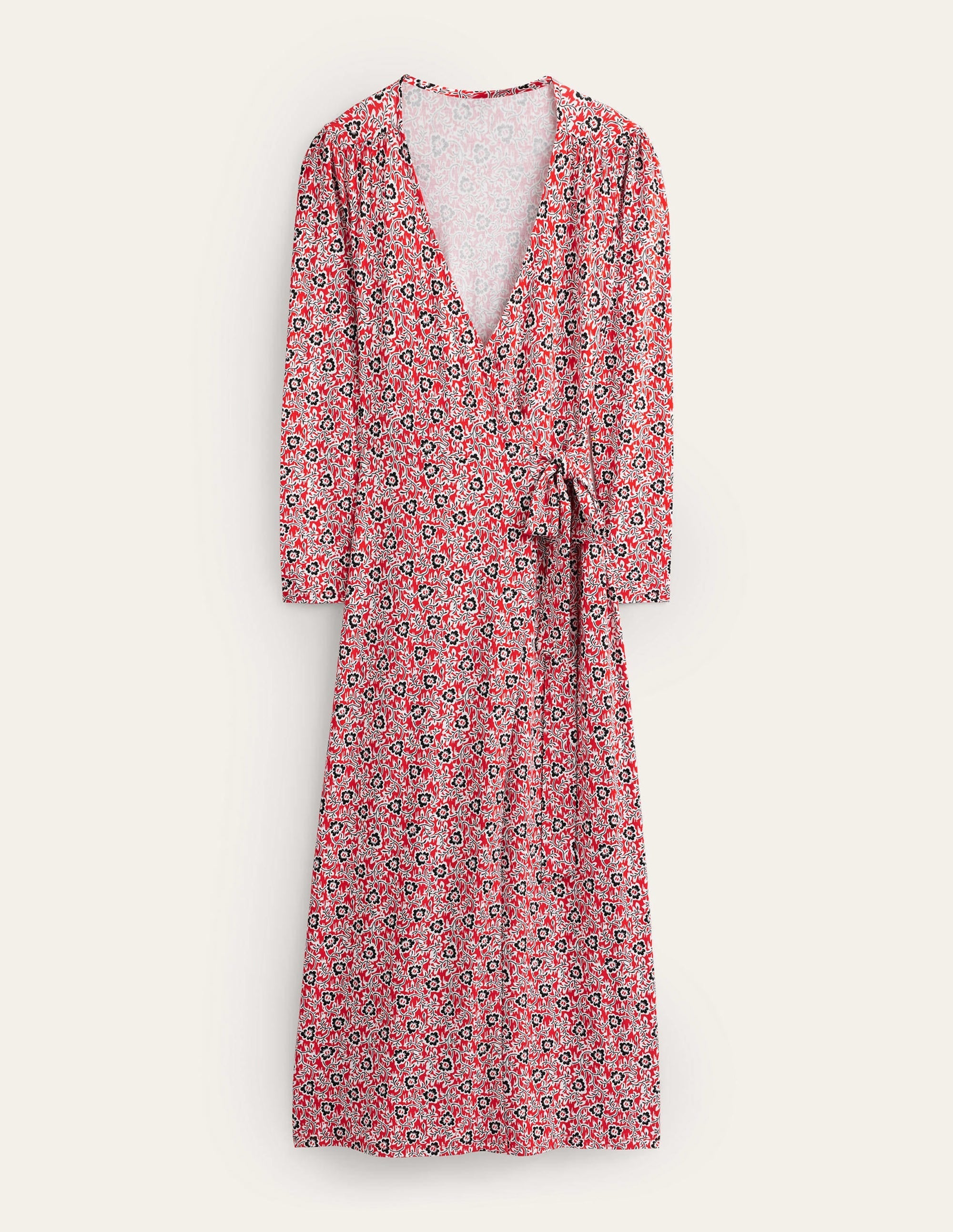 Jersey Wrap Maxi Dress-Tomato, Clover Swirl - Image 3