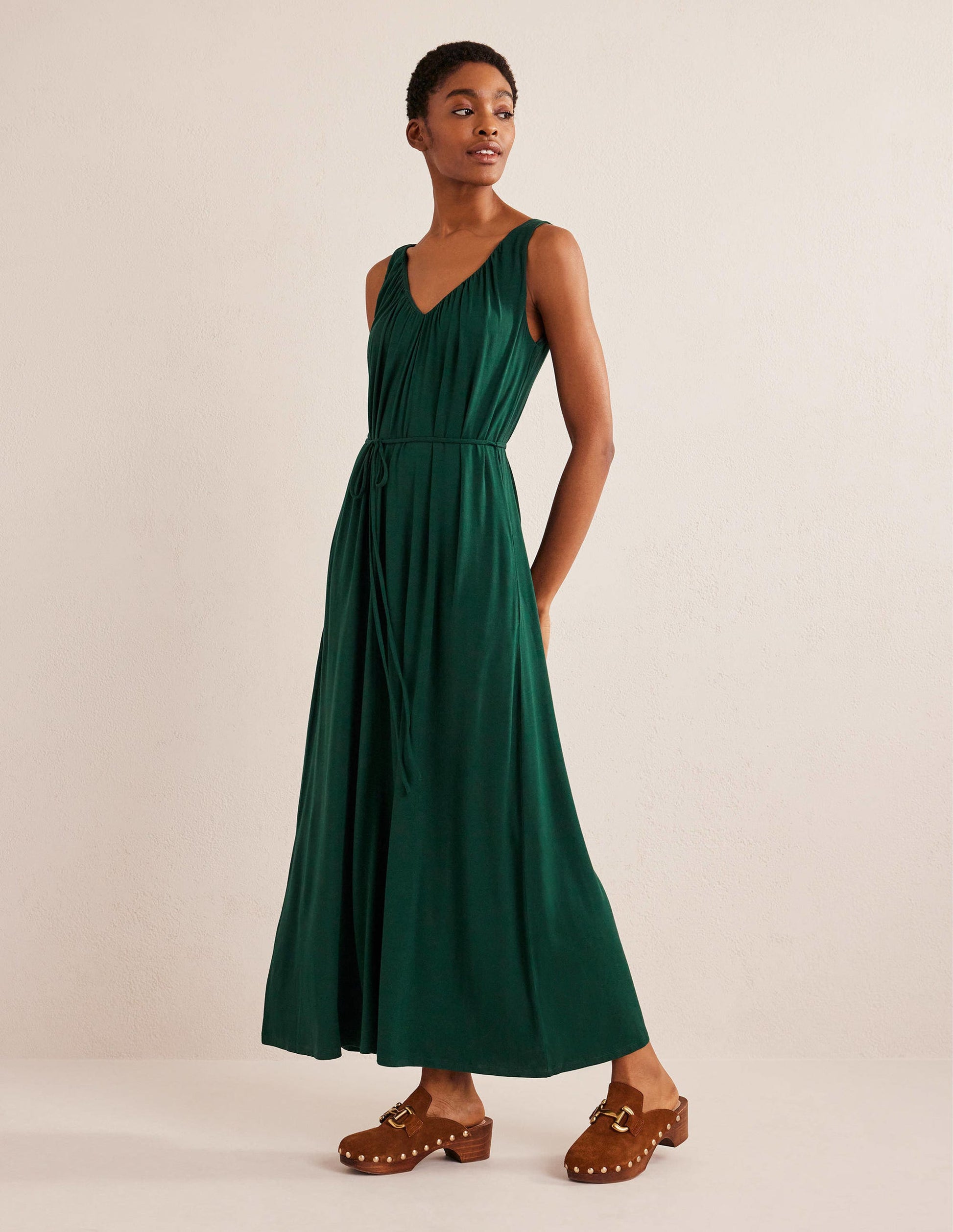 V-Neck Jersey Maxi Dress-Emerald Night-1