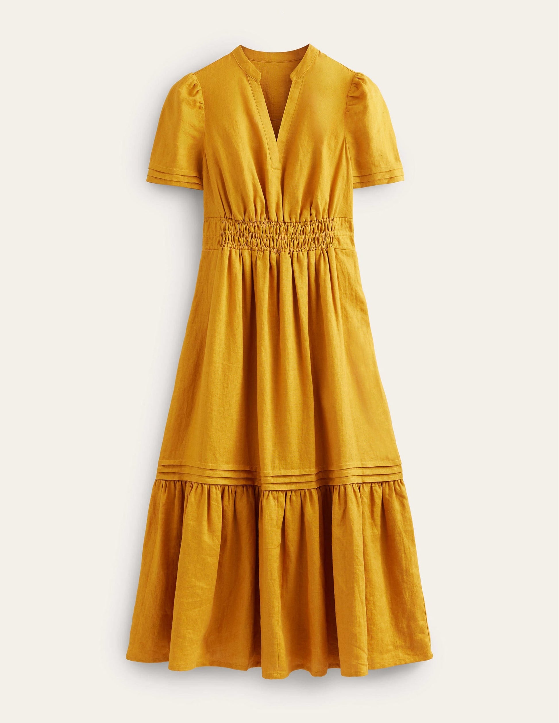 Pintuck Detail Midi Dress-Harvest Gold-9