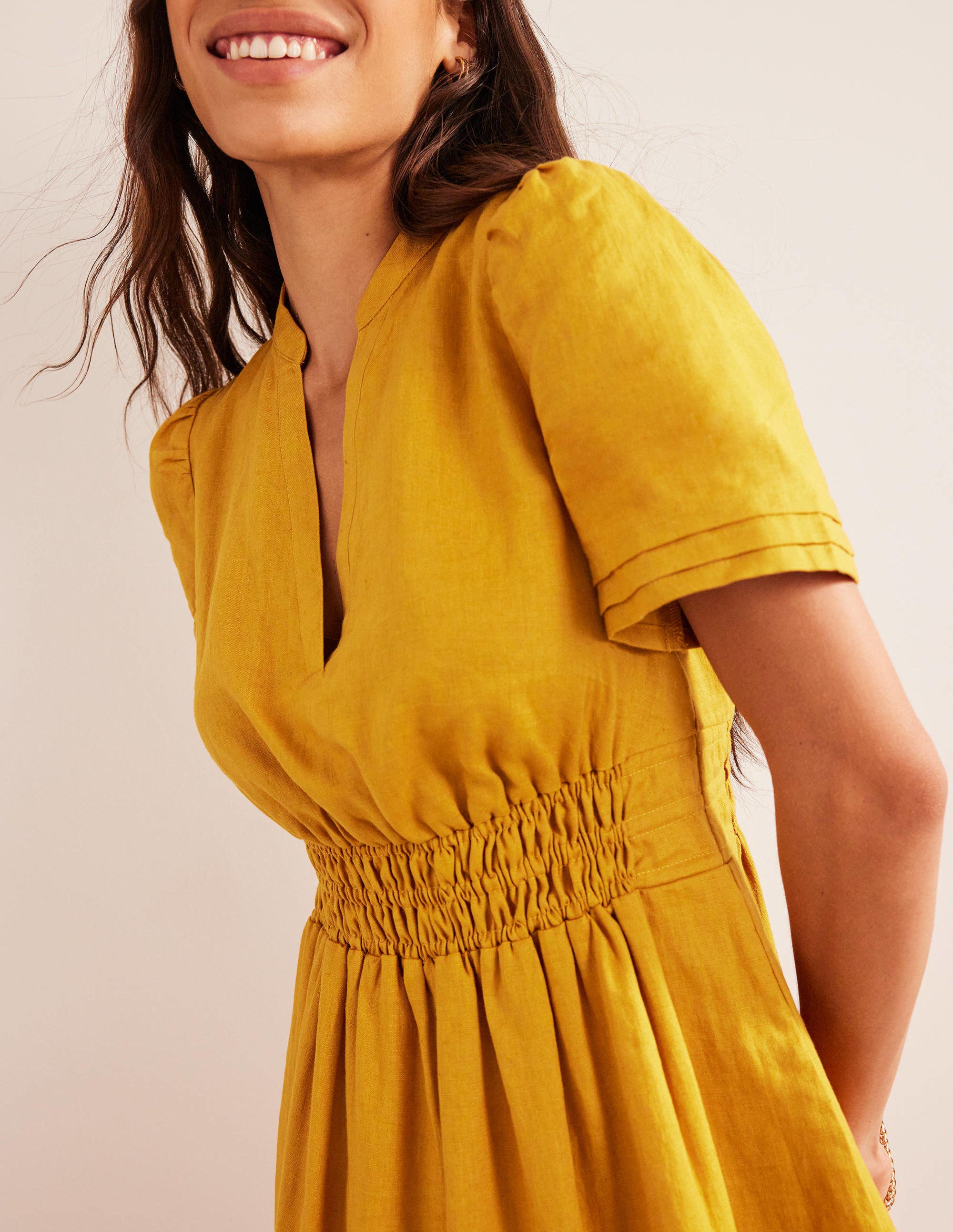 Pintuck Detail Midi Dress-Harvest Gold - Image 2