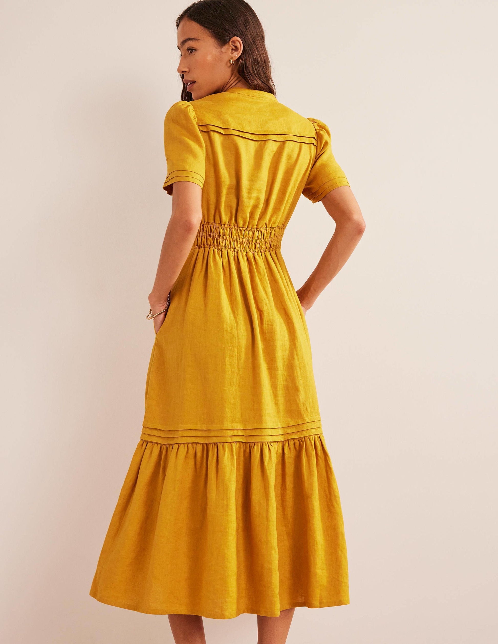 Pintuck Detail Midi Dress-Harvest Gold-3