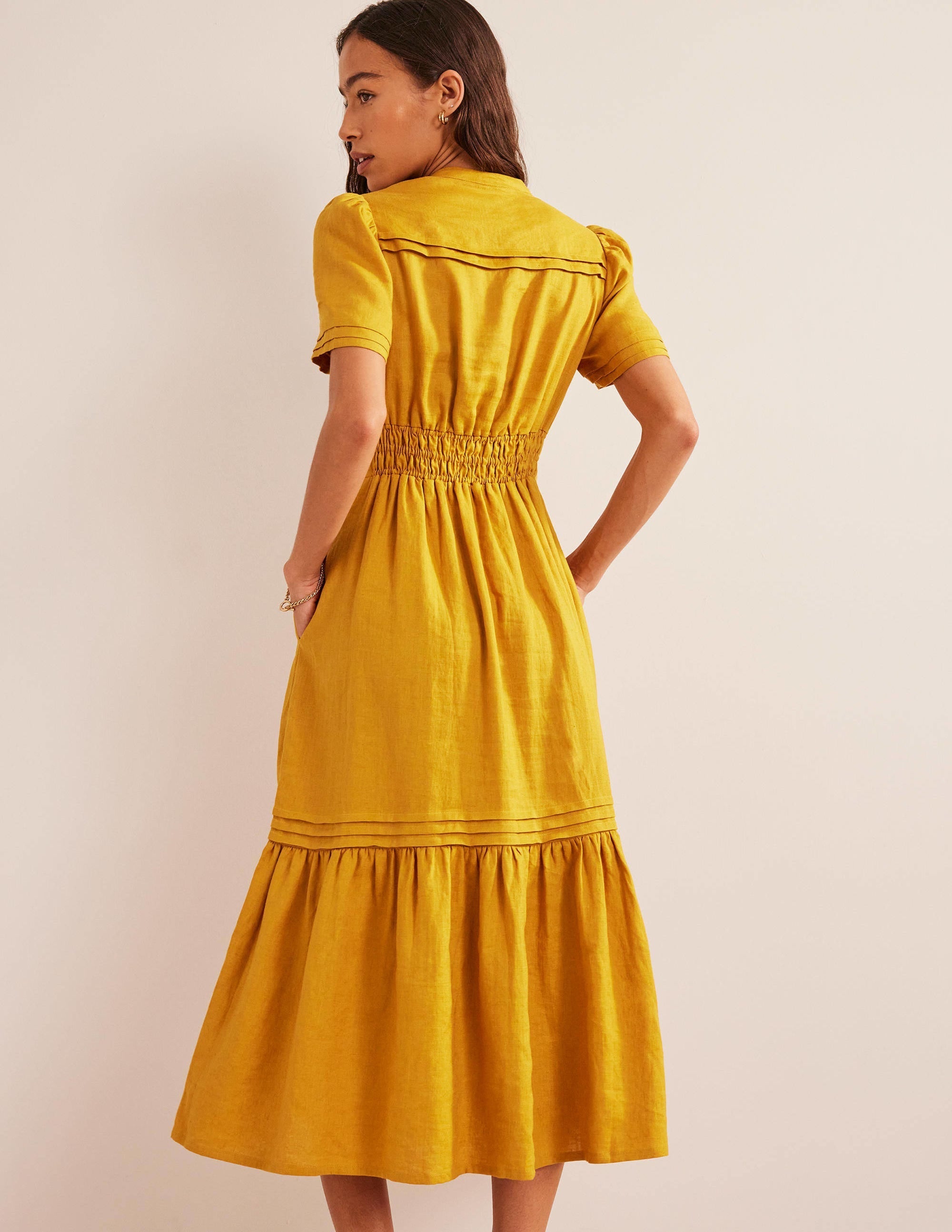 Pintuck Detail Midi Dress-Harvest Gold - Image 3