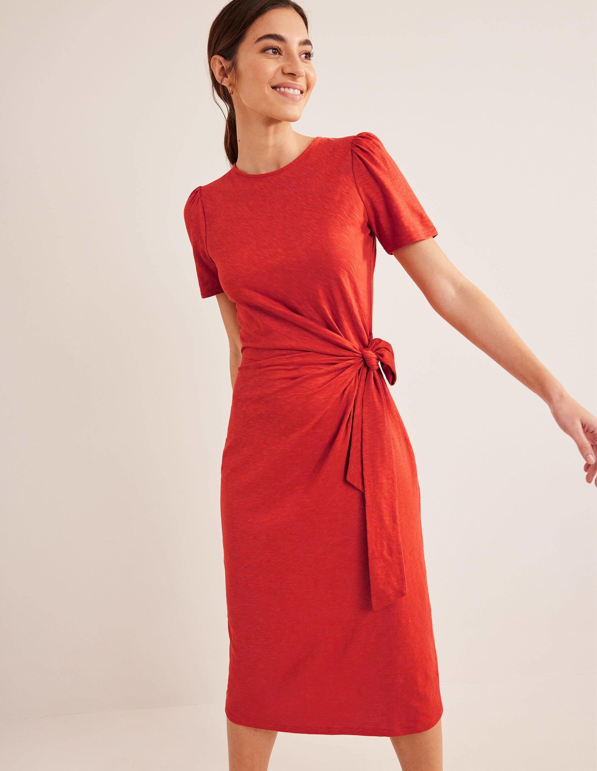 Knot Front Jersey Midi Dress-Rust - Image 1