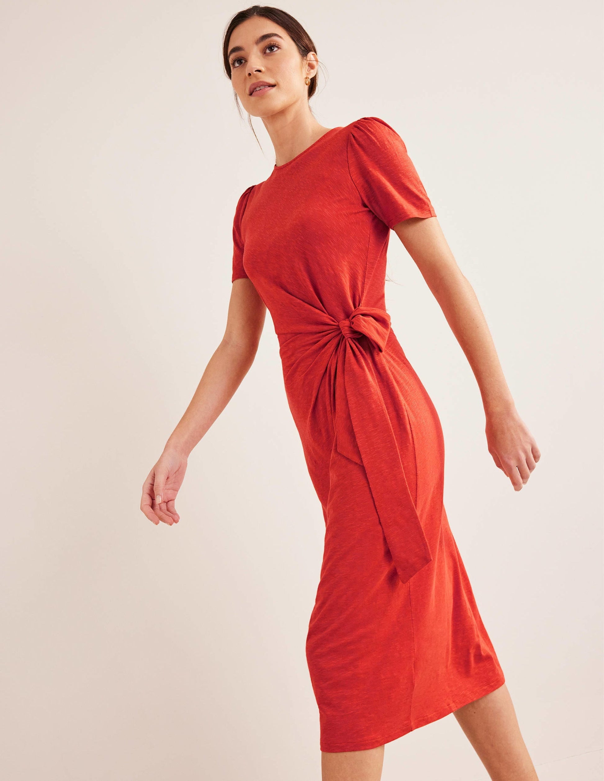 Knot Front Jersey Midi Dress-Rust-4