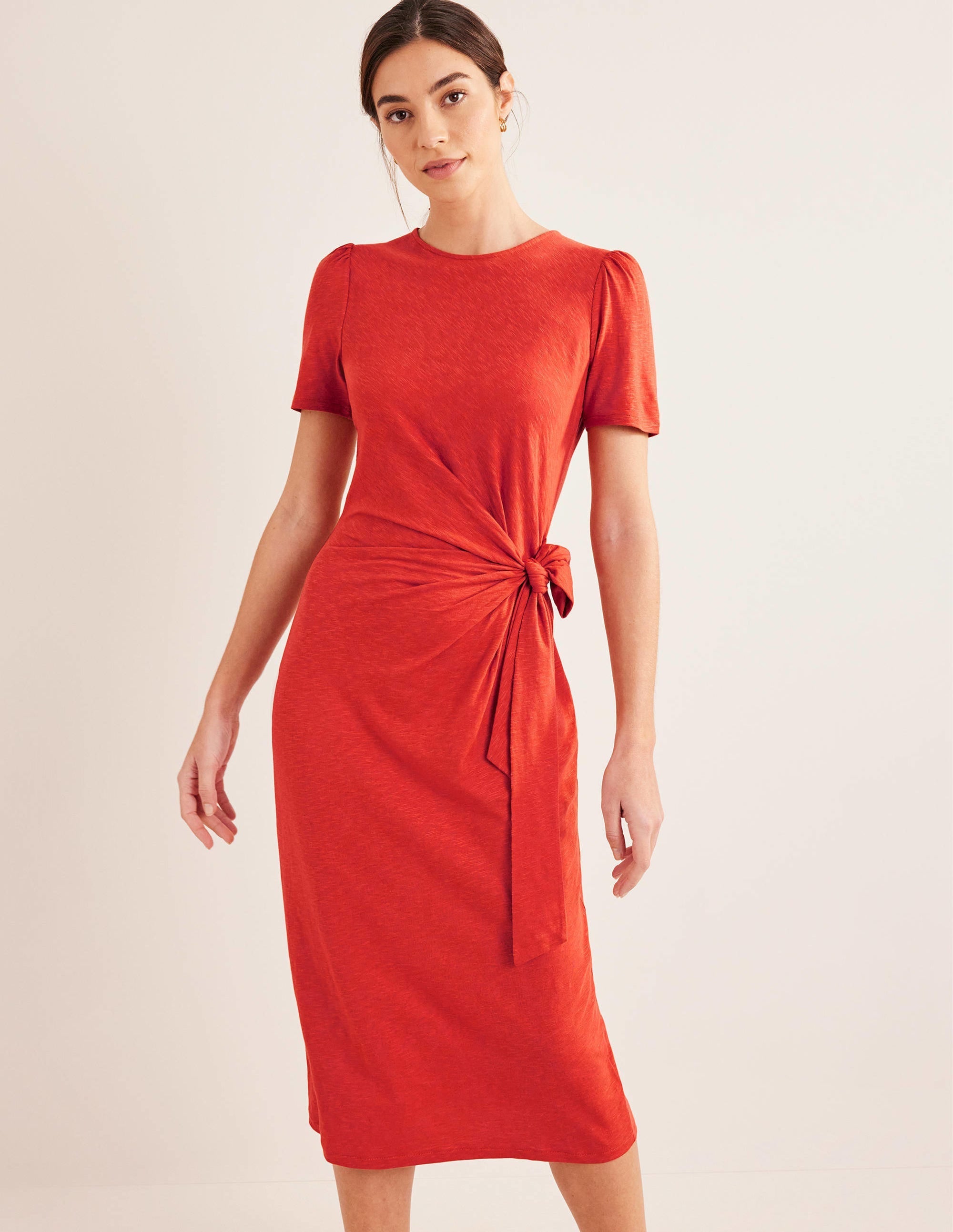 Knot Front Jersey Midi Dress-Rust - Image 5