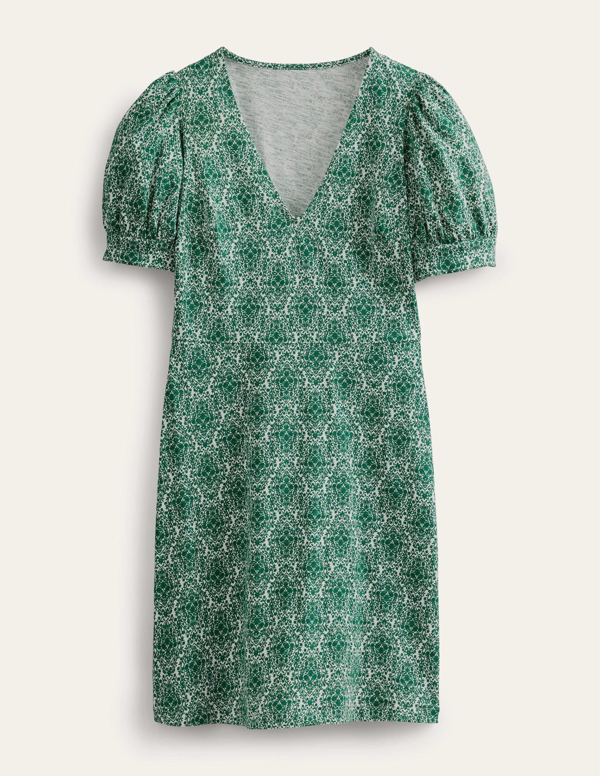 V-Neck Jersey Mini Dress-Bottle Green, Vine Terrace-5