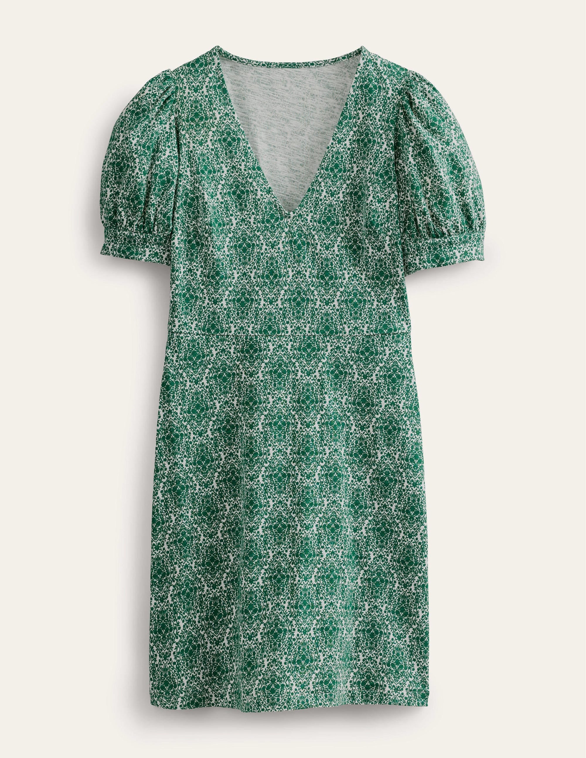 V-Neck Jersey Mini Dress-Bottle Green, Vine Terrace - Image 5