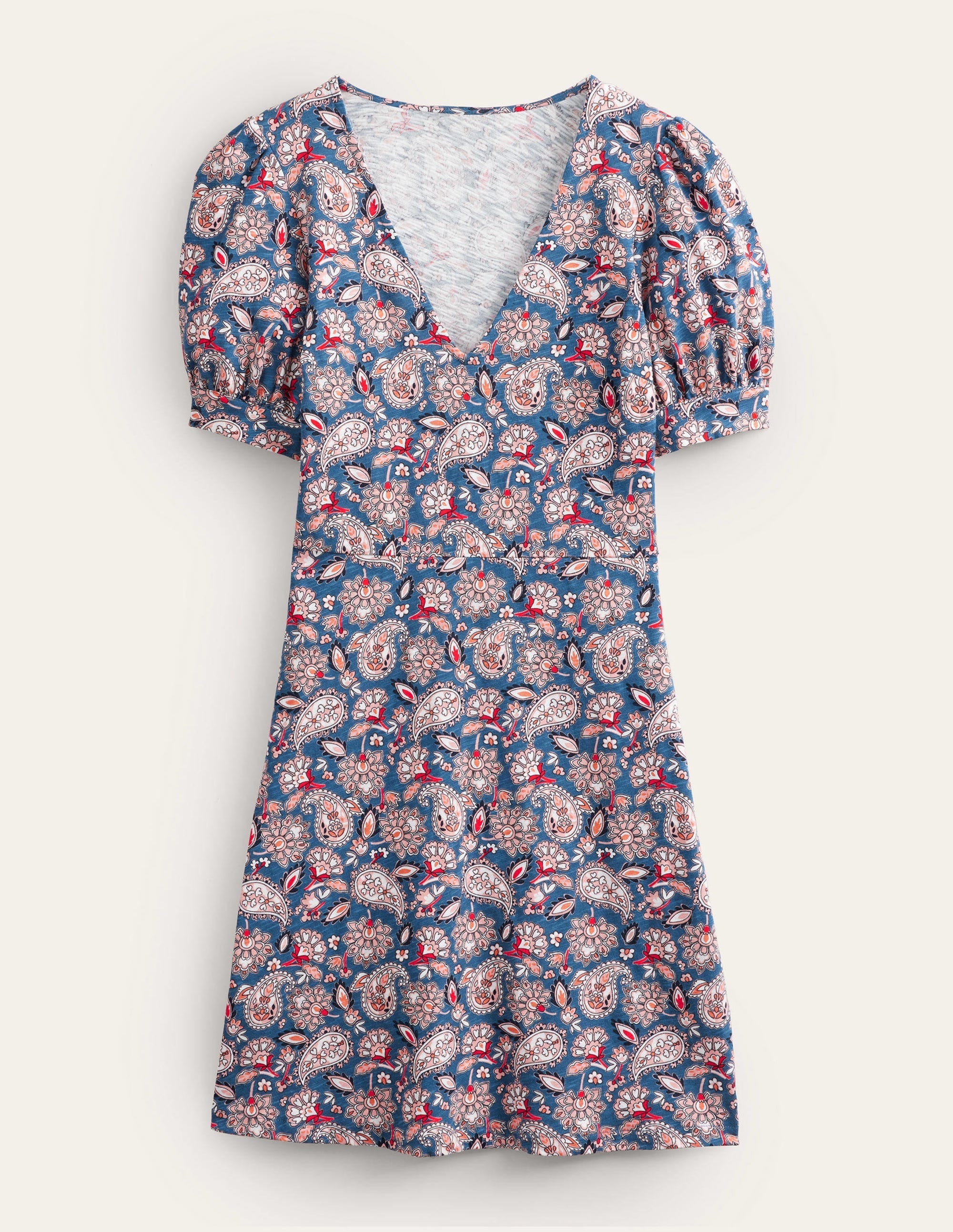V-Neck Jersey Mini Dress-Navy, Paisley Terrace - Image 5
