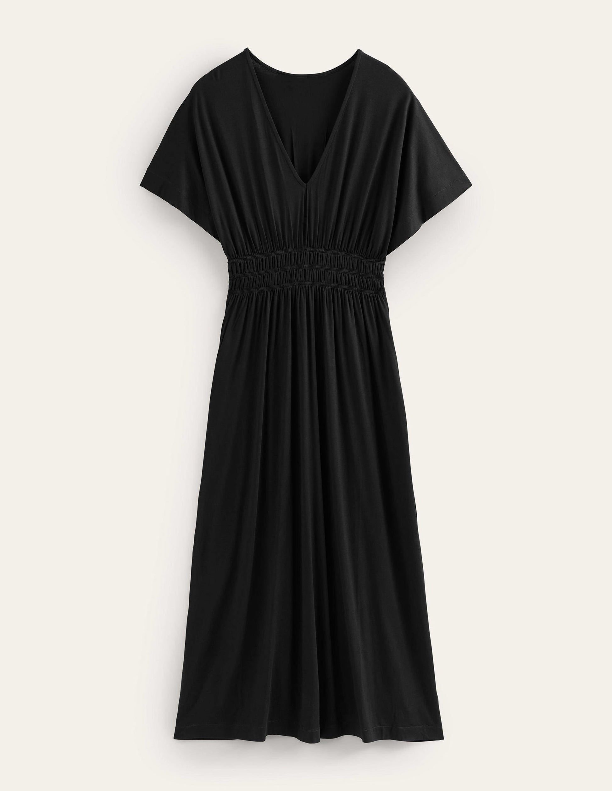 Smock Waist Jersey Maxi Dress-Black-5