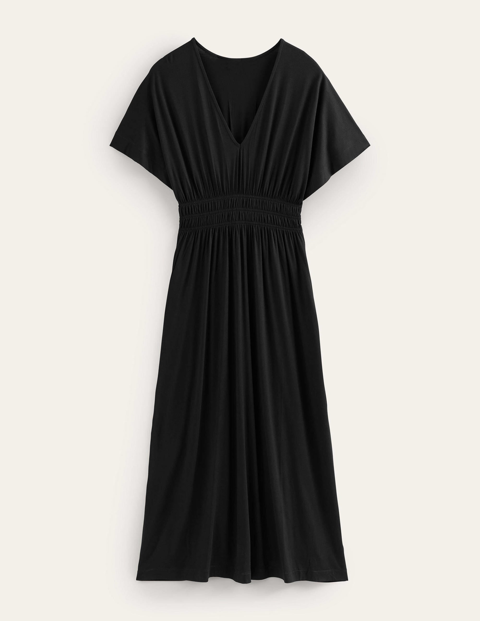 Smock Waist Jersey Maxi Dress-Black - Image 5