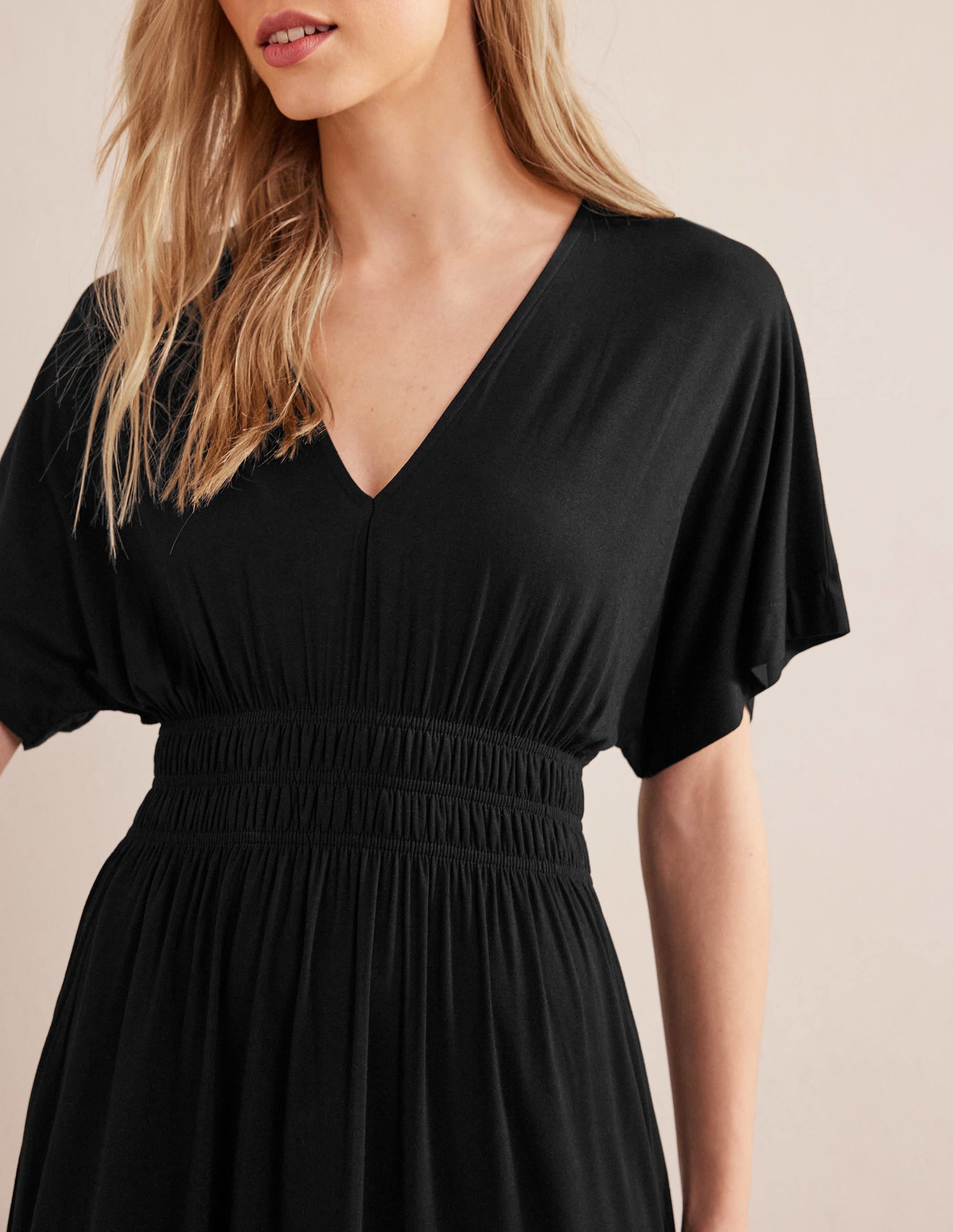 Smock Waist Jersey Maxi Dress-Black - Image 2