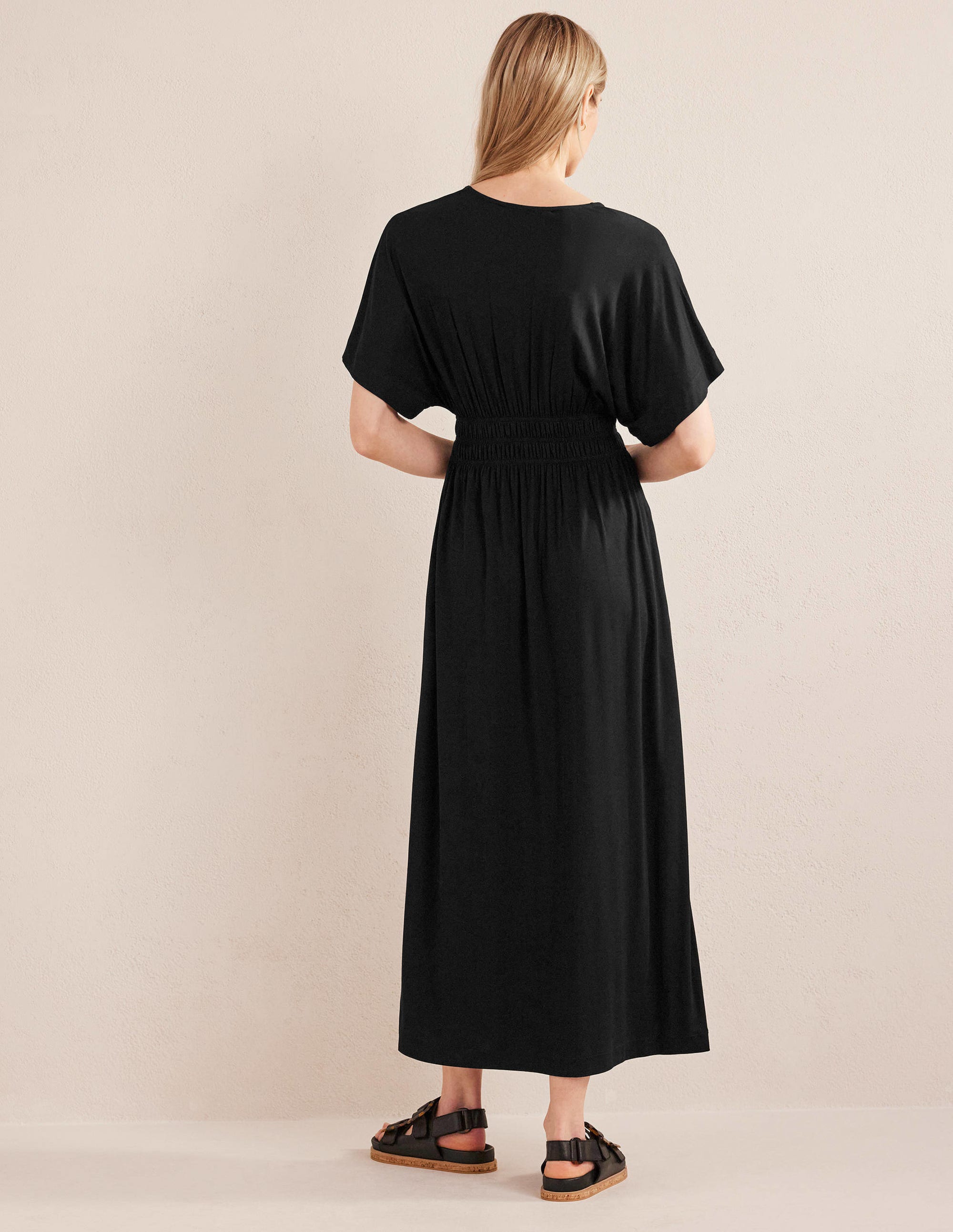 Smock Waist Jersey Maxi Dress-Black - Image 3