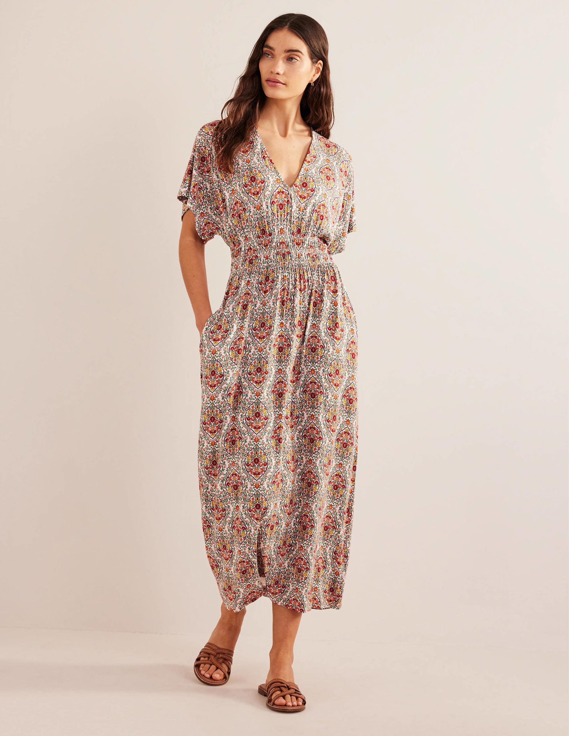 Smock Waist Jersey Maxi Dress-Multi, Vine Terrace-1