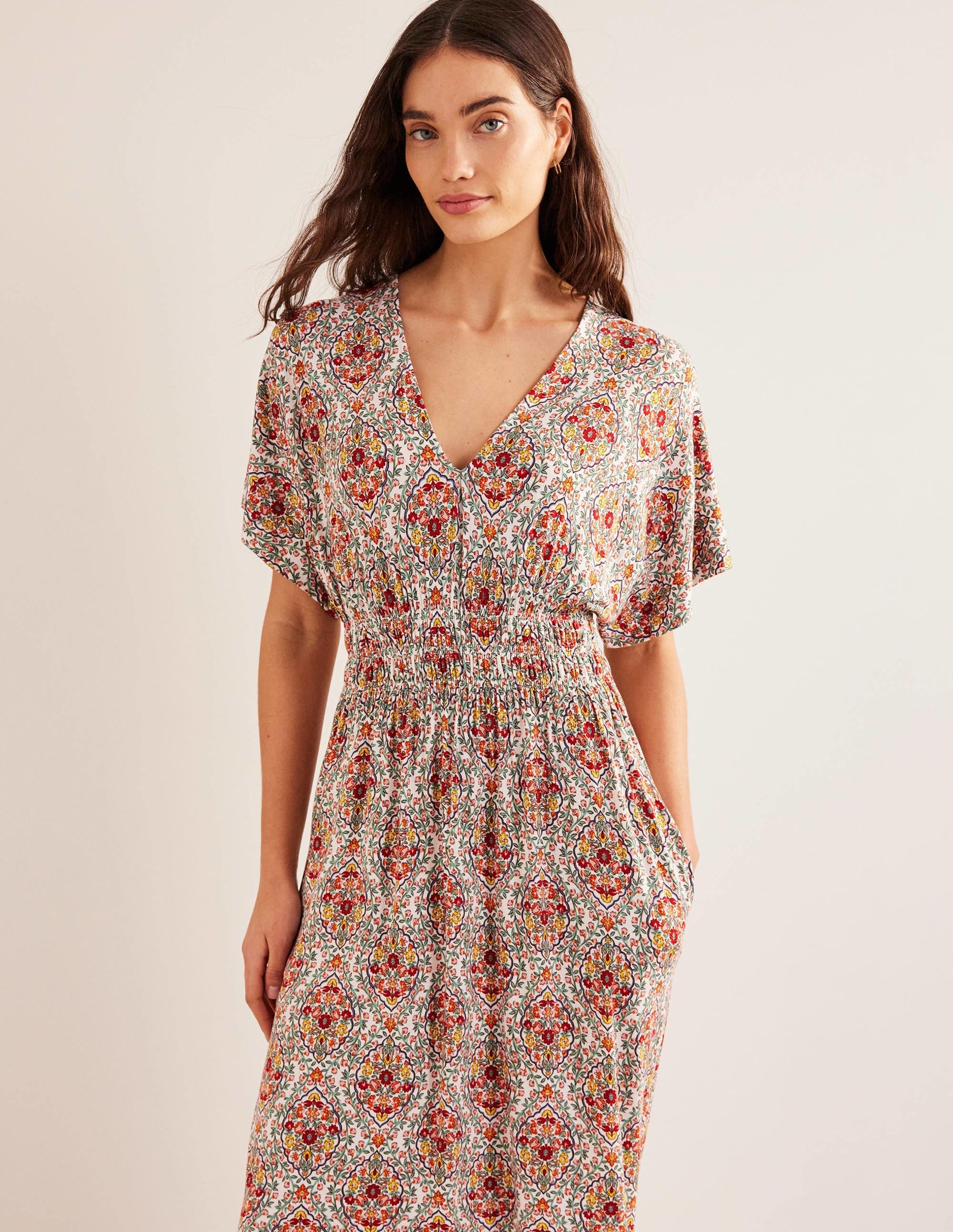 Smock Waist Jersey Maxi Dress-Multi, Vine Terrace - Image 4