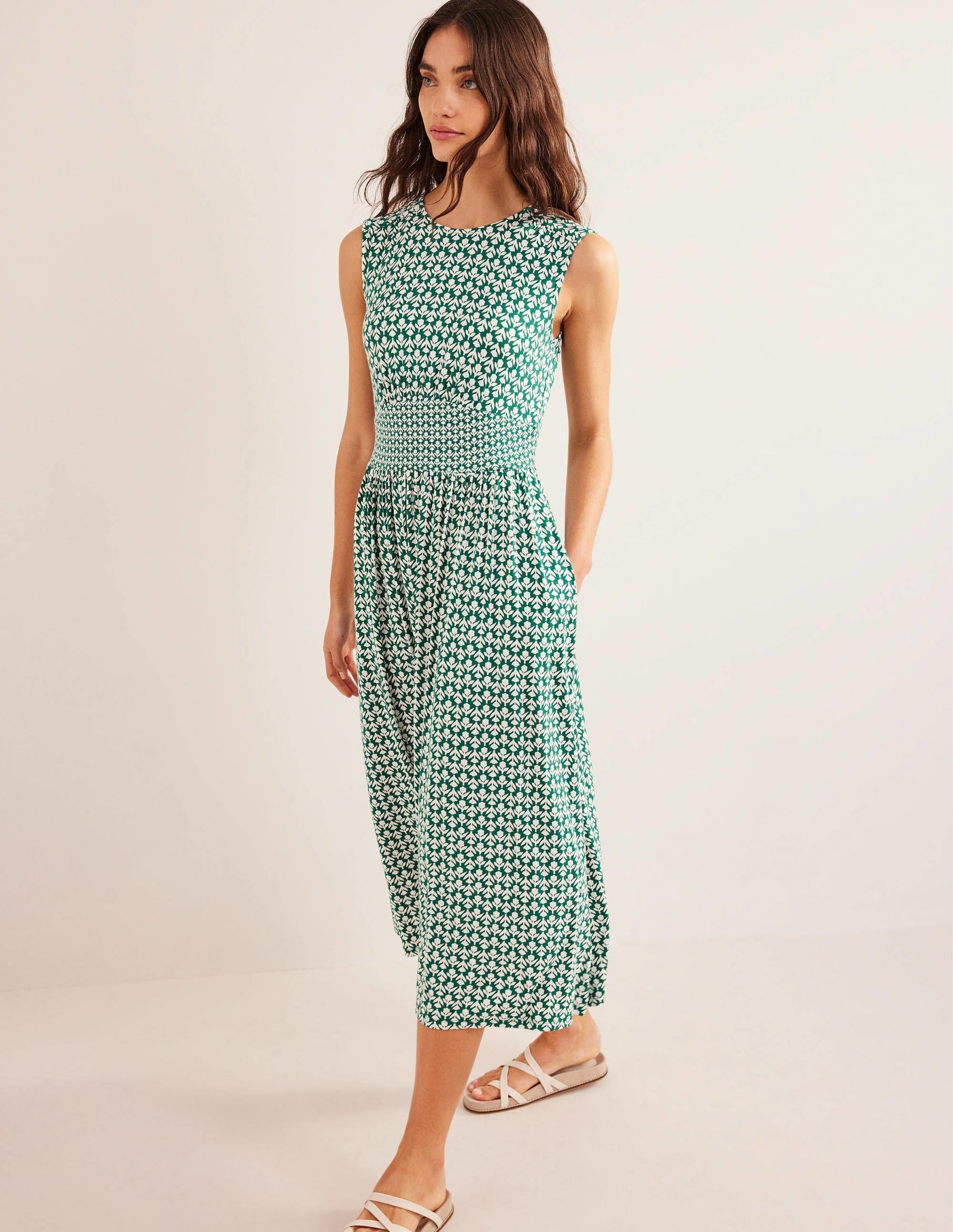 Thea Sleeveless Midi Dress-Bottle Green, Tulip Pop - Image 1