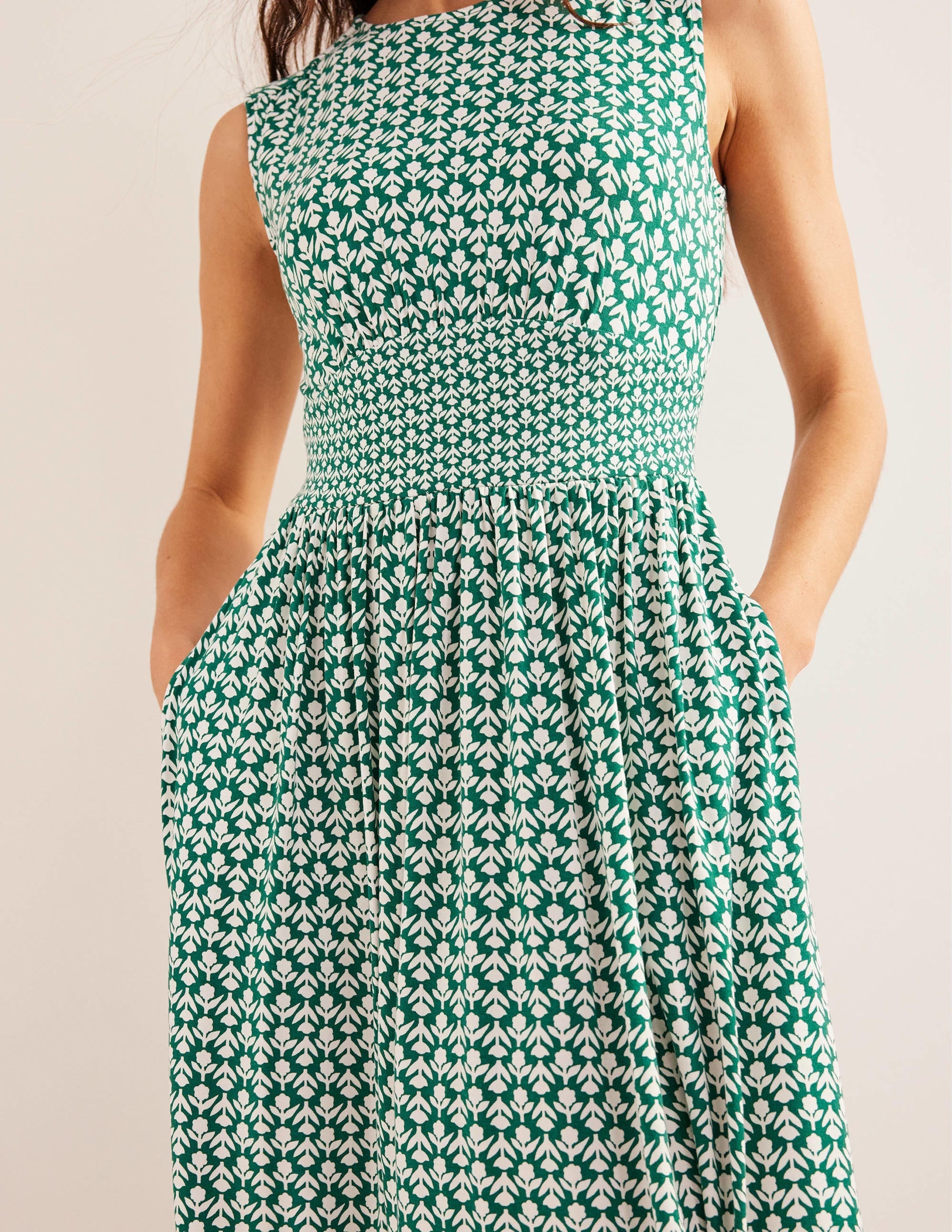 Thea Sleeveless Midi Dress-Bottle Green, Tulip Pop - Image 2