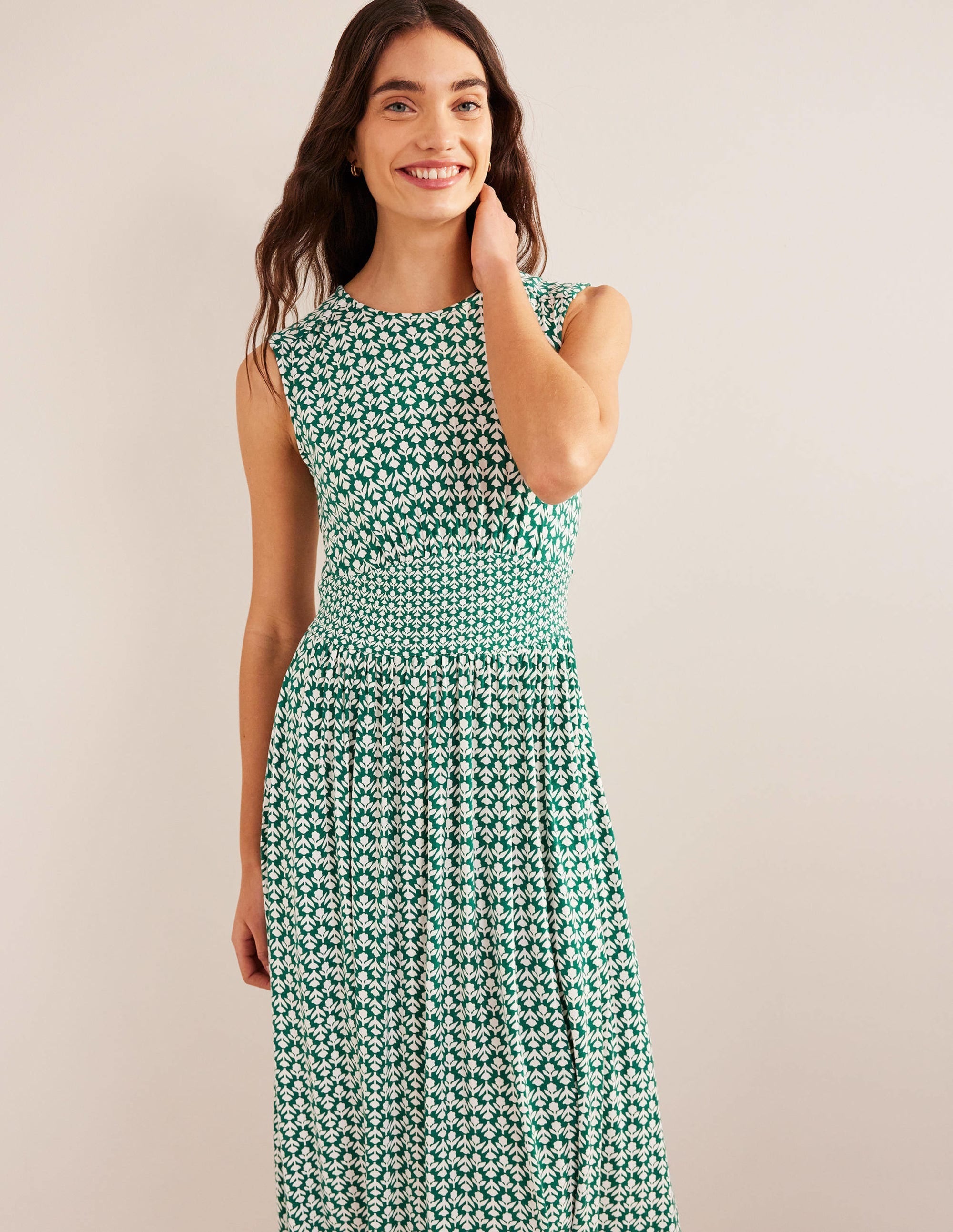 Thea Sleeveless Midi Dress-Bottle Green, Tulip Pop - Image 4