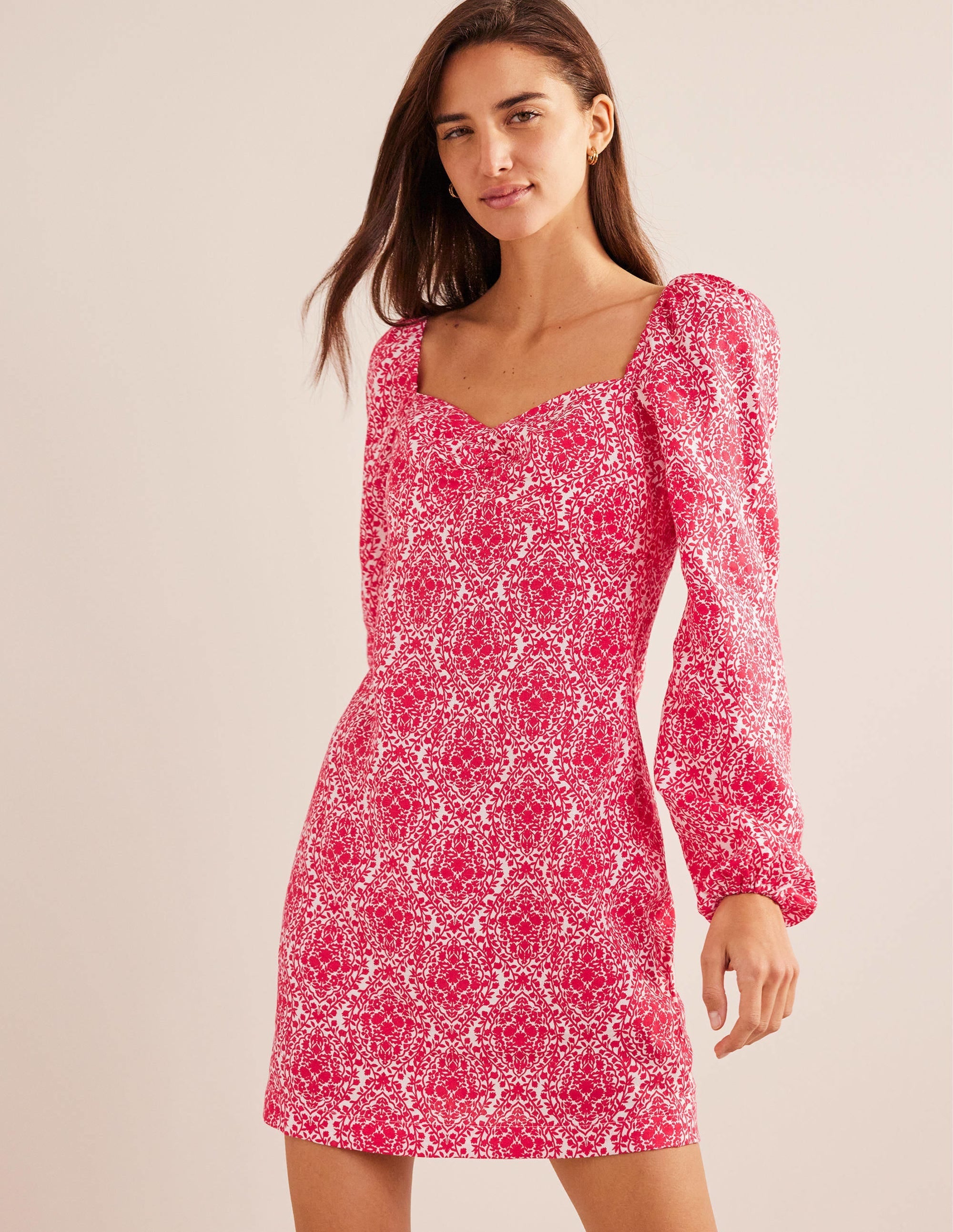 Linen Mini Shift Dress-Pop Peony, Vine Terrace - Image 1