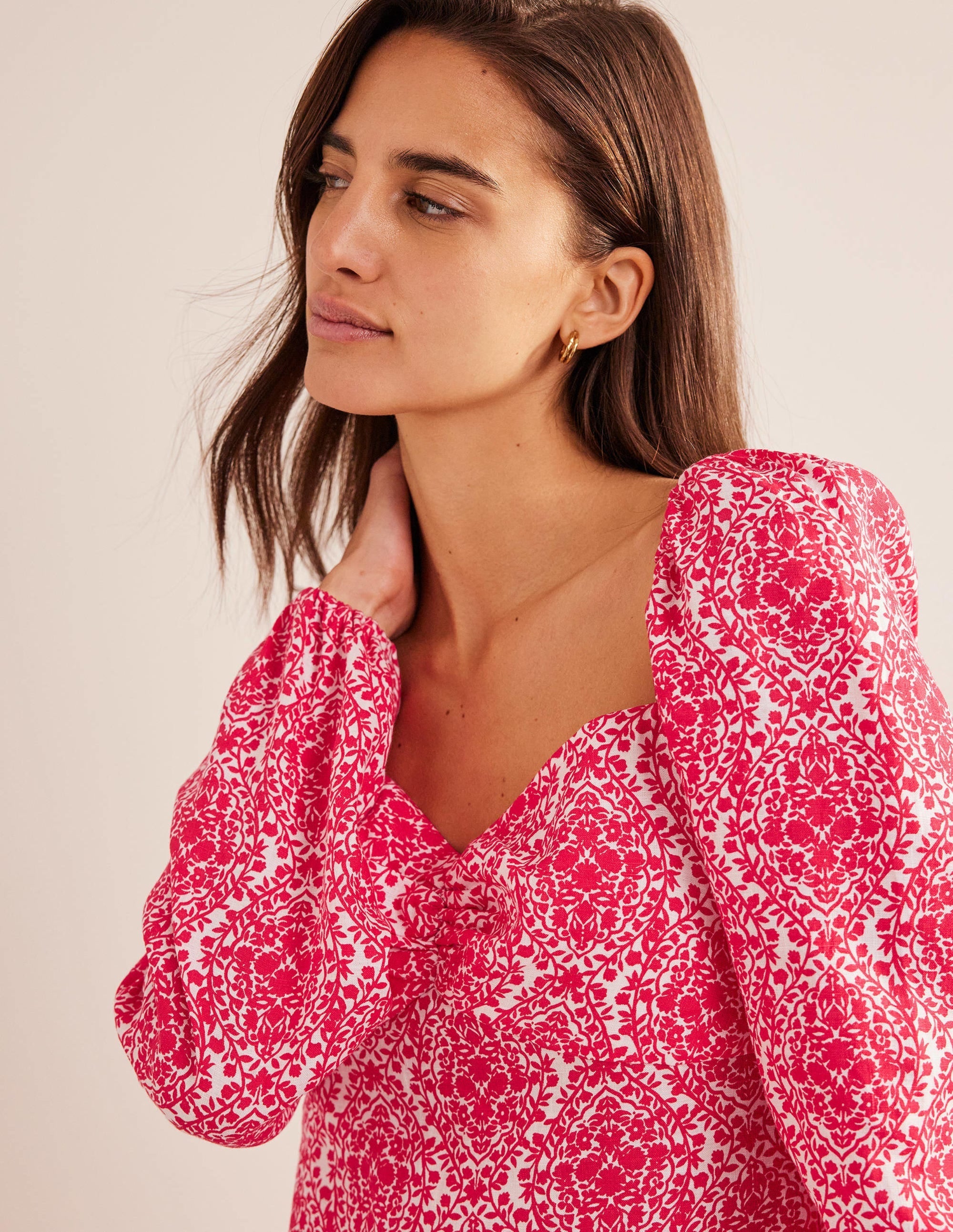 Linen Mini Shift Dress-Pop Peony, Vine Terrace - Image 2