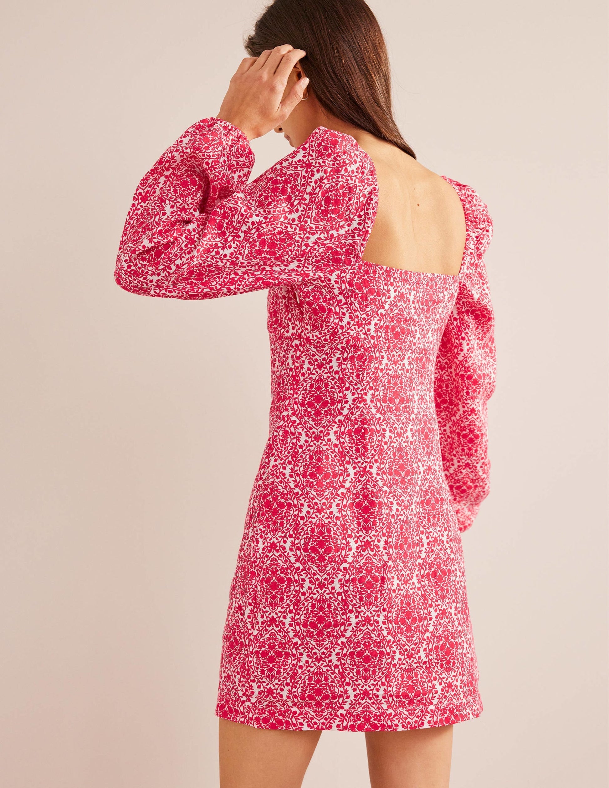 Linen Mini Shift Dress-Pop Peony, Vine Terrace-3