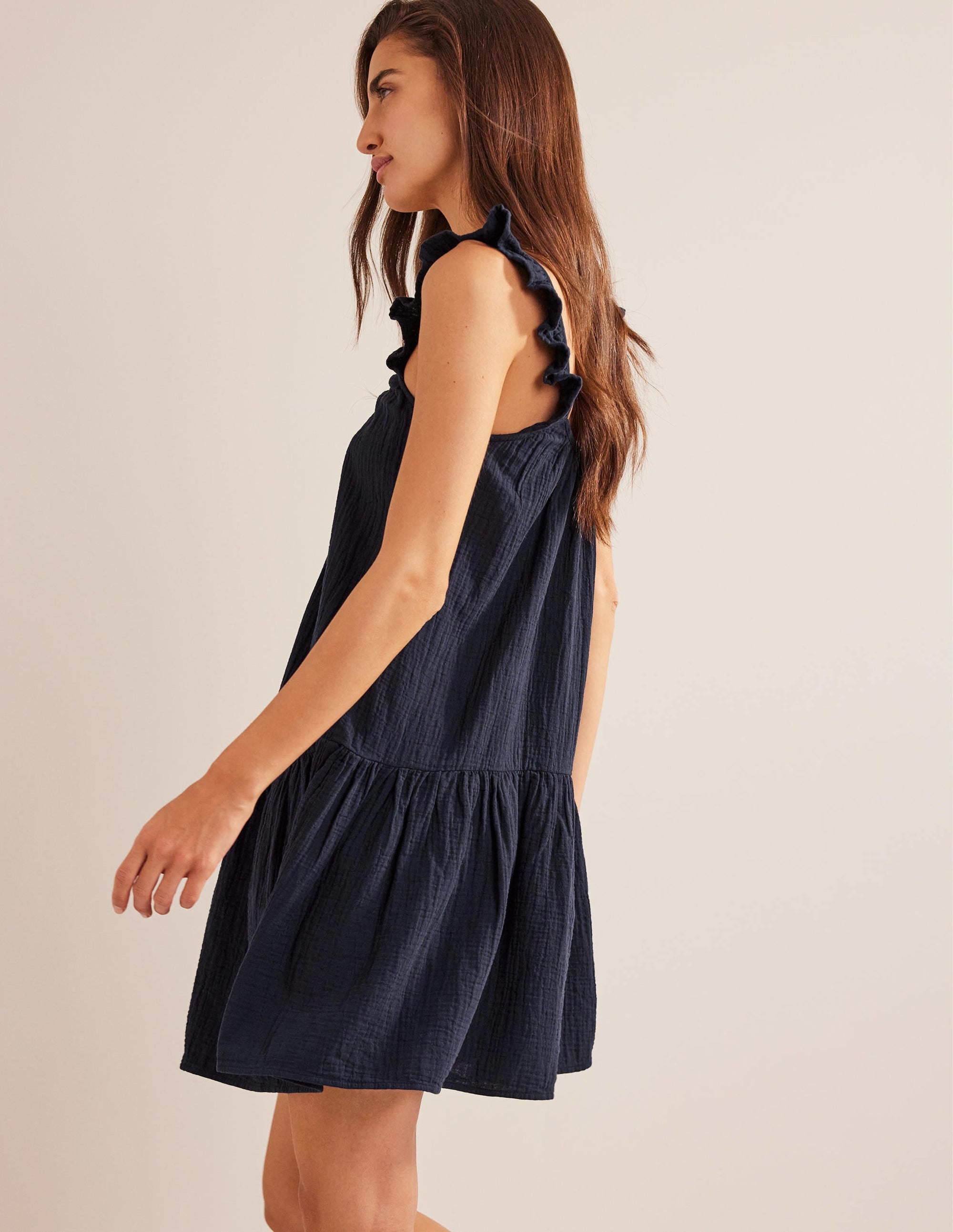 Strappy Cheesecloth Dress-Navy - Image 3