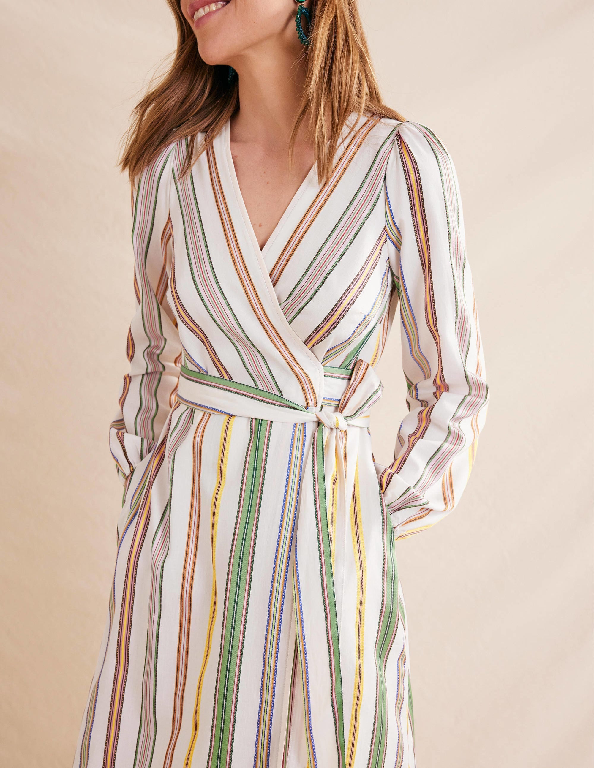 Stripe Maxi Wrap Dress-Multi, Stripe - Image 2