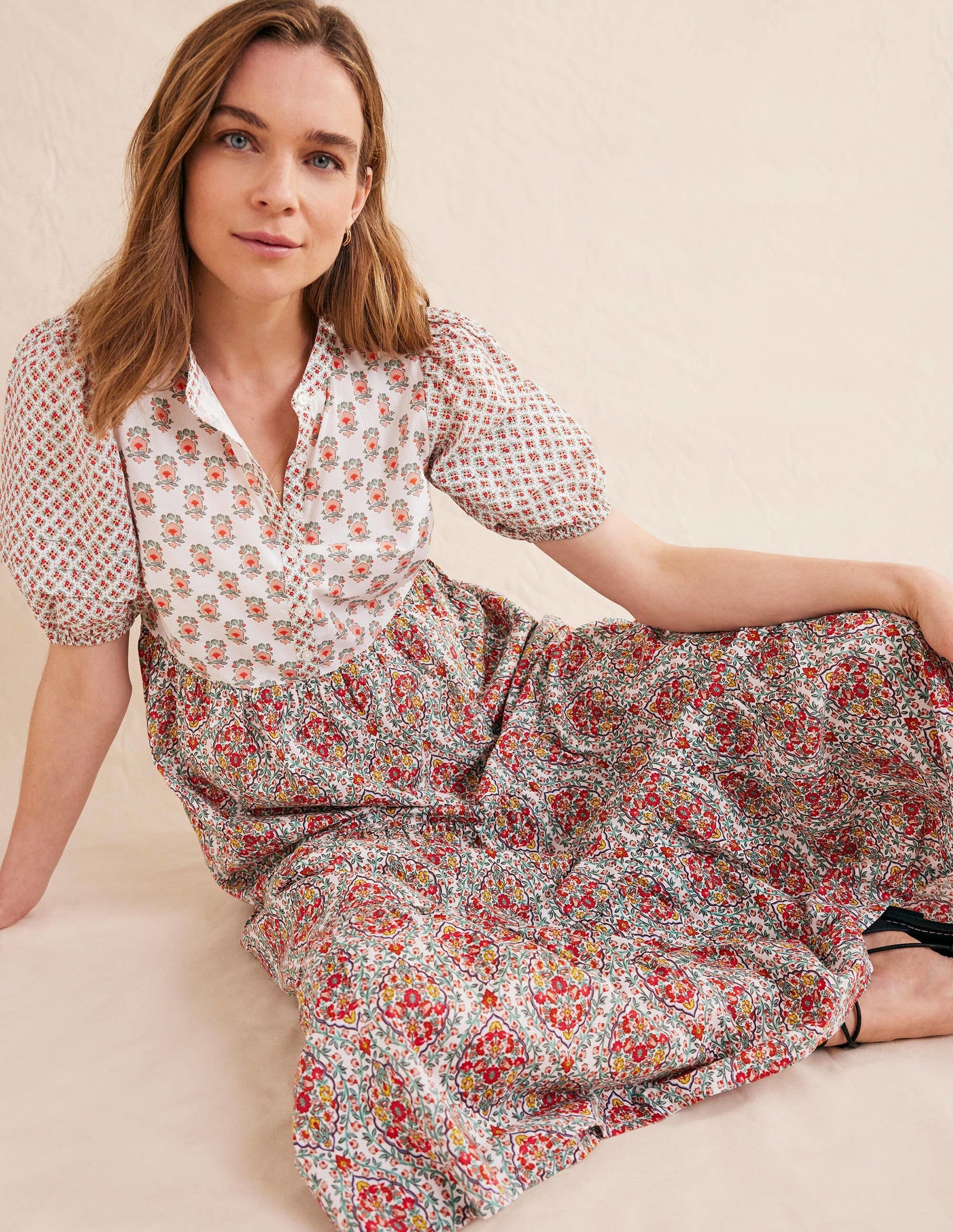 Pintuck Detail Maxi Dress-Ivory, Dainty Floret-1