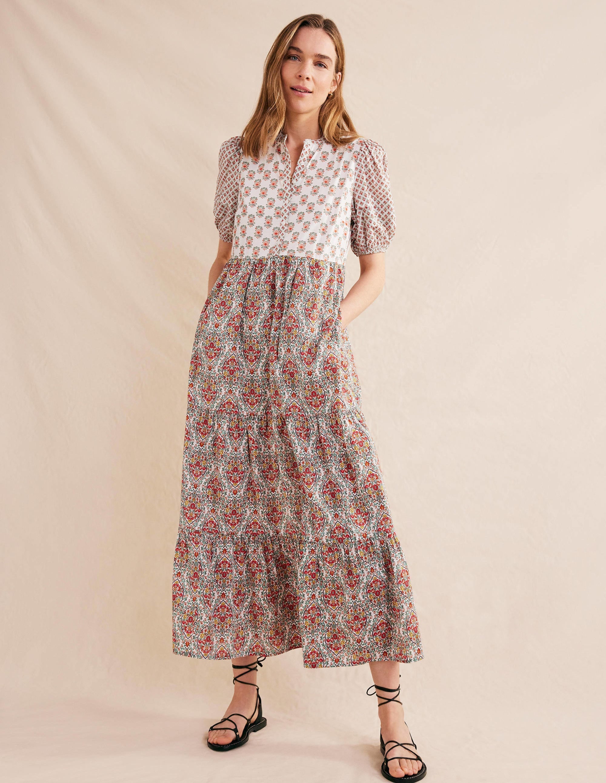 Pintuck Detail Maxi Dress-Ivory, Dainty Floret - Image 2