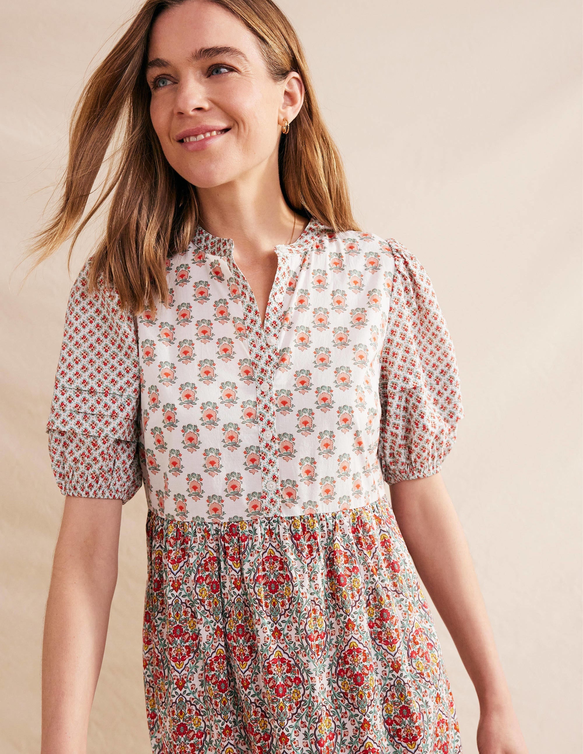 Pintuck Detail Maxi Dress-Ivory, Dainty Floret - Image 3