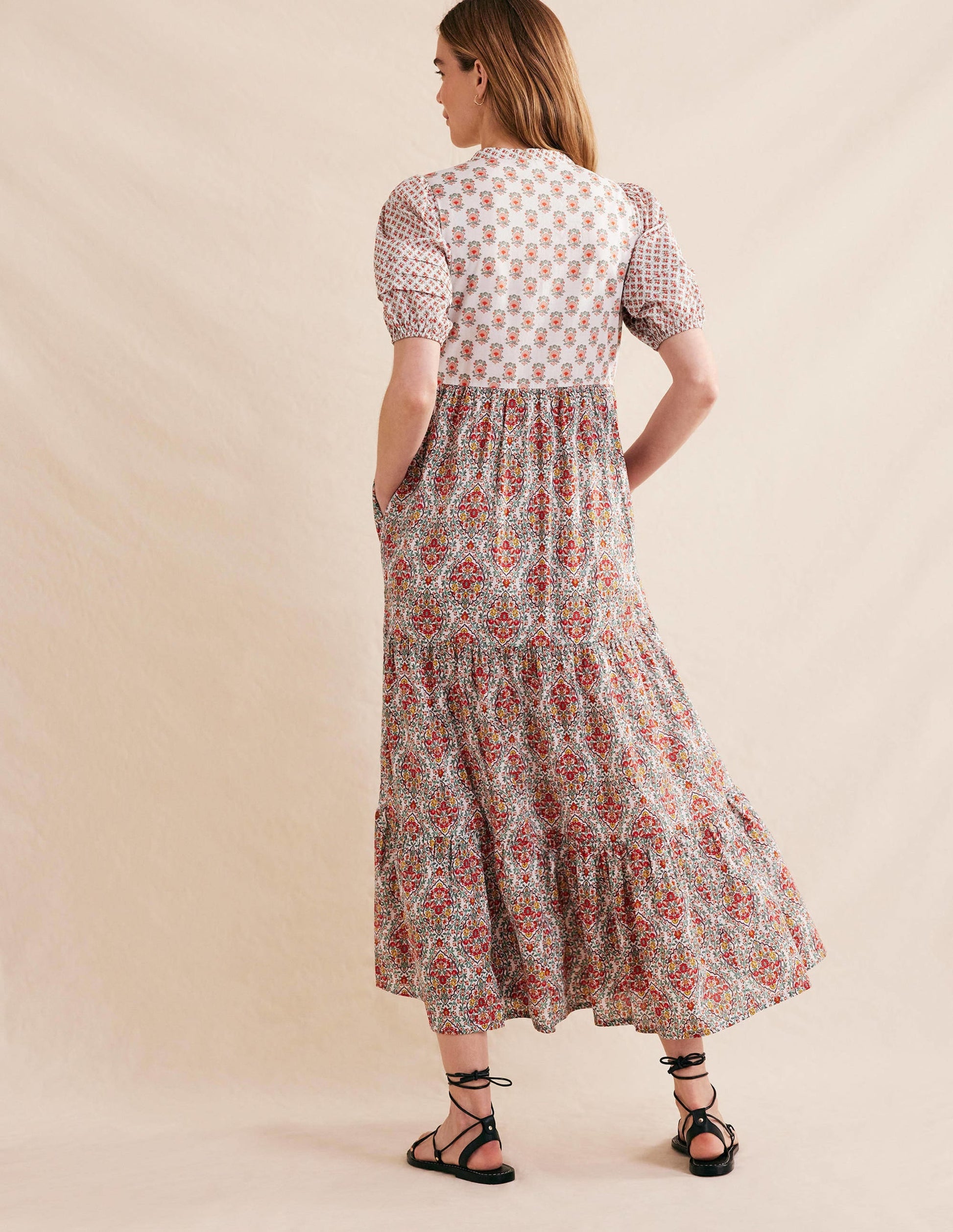 Pintuck Detail Maxi Dress-Ivory, Dainty Floret-4