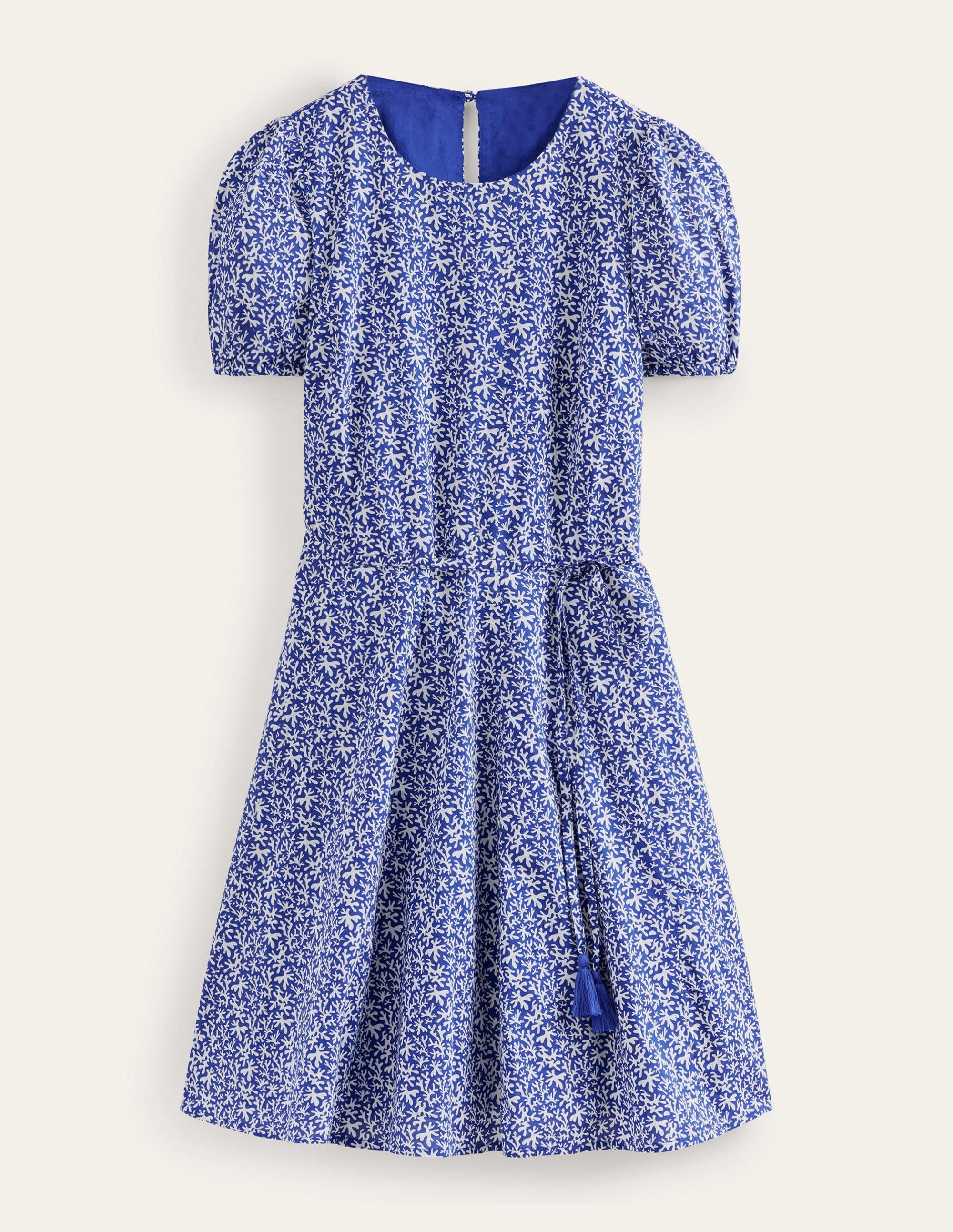 Full Skirted Mini Dress-Blue, Abstract Foliage - Image 5
