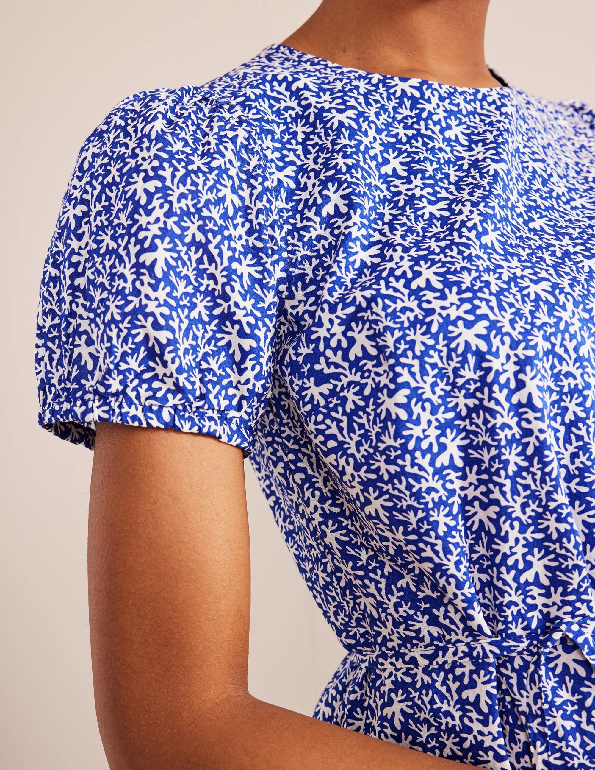 Full Skirted Mini Dress-Blue, Abstract Foliage - Image 2
