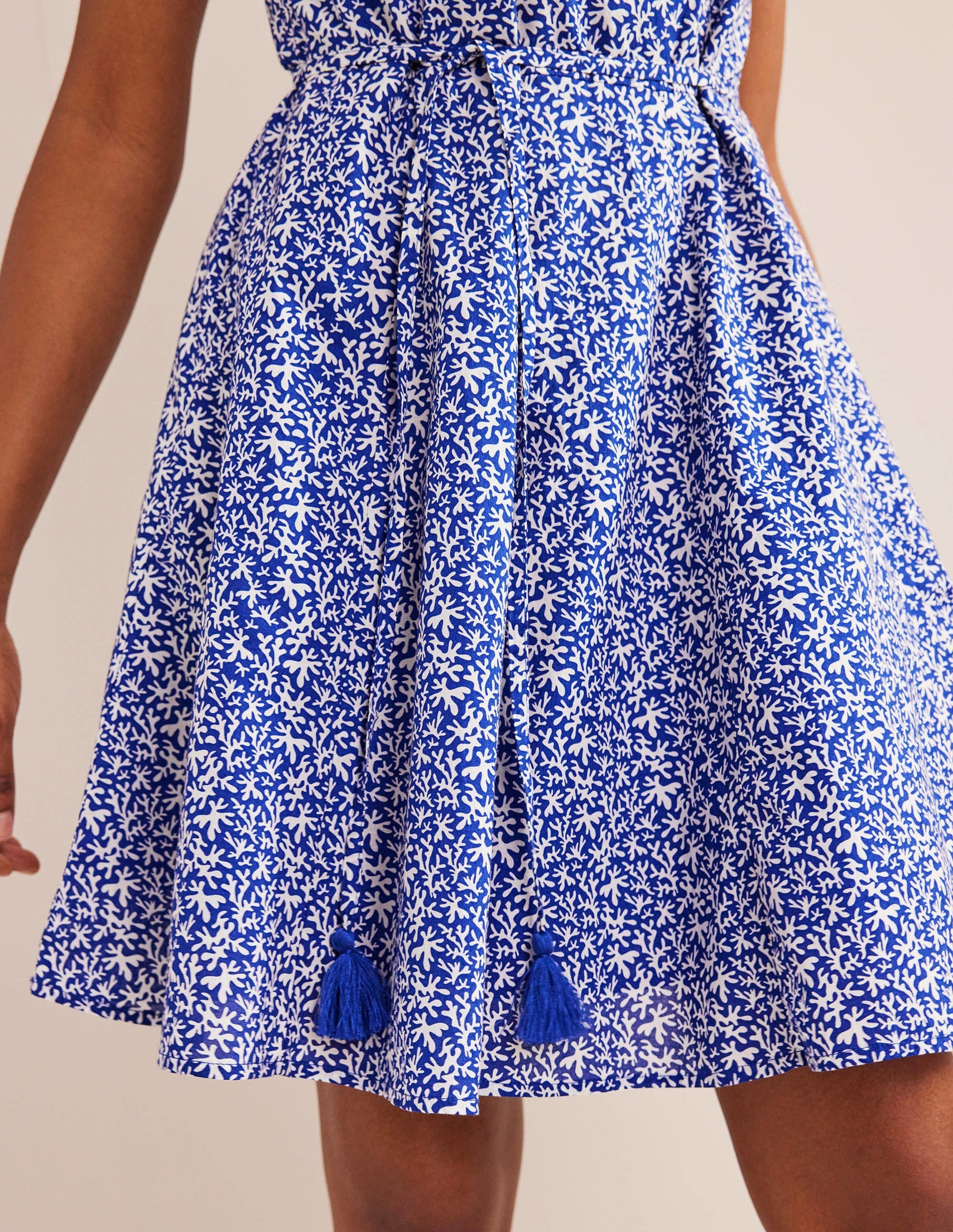 Full Skirted Mini Dress-Blue, Abstract Foliage - Image 4