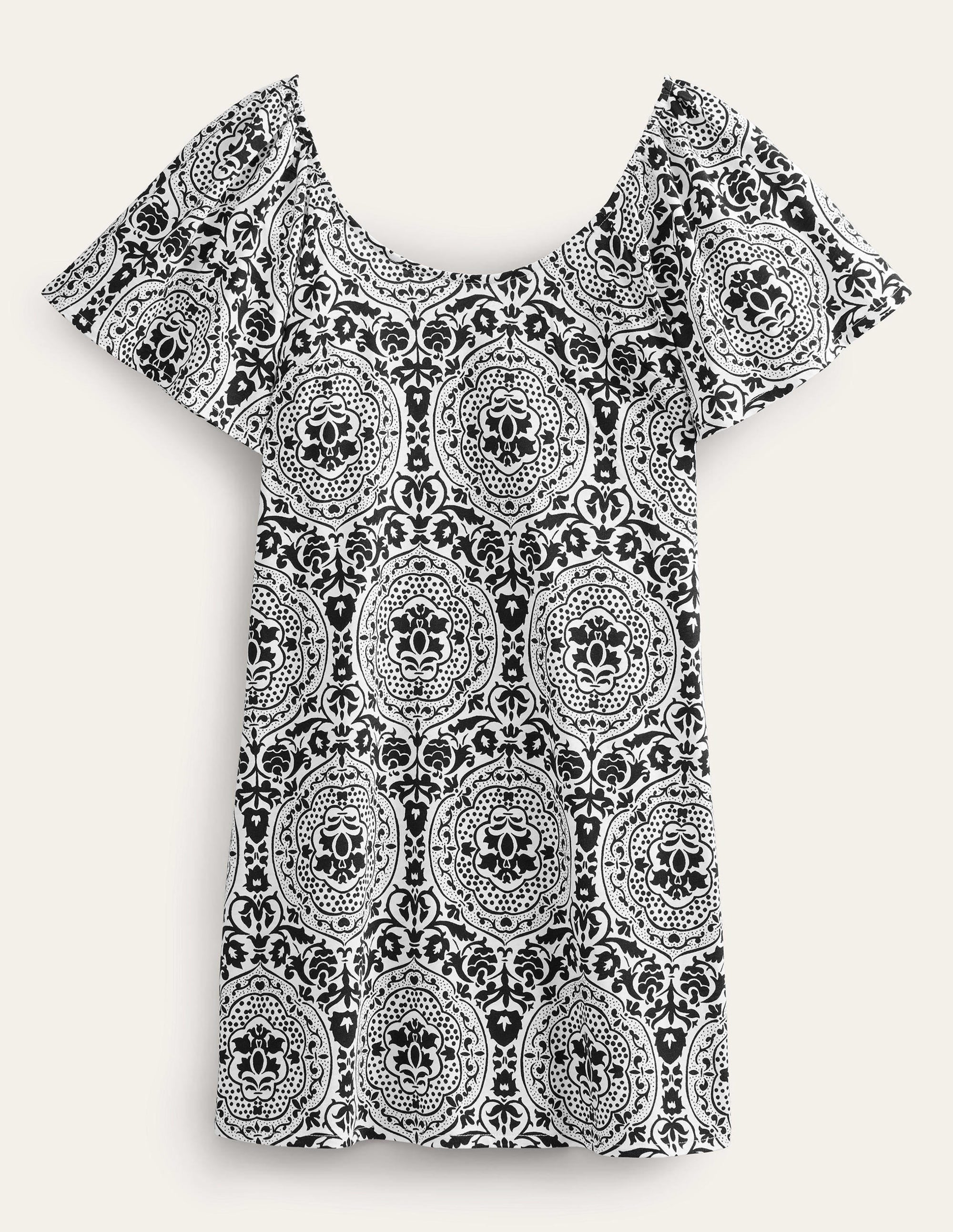 Scoop Neck Jersey Mini Dress-Black, Exotic Tile - Image 5