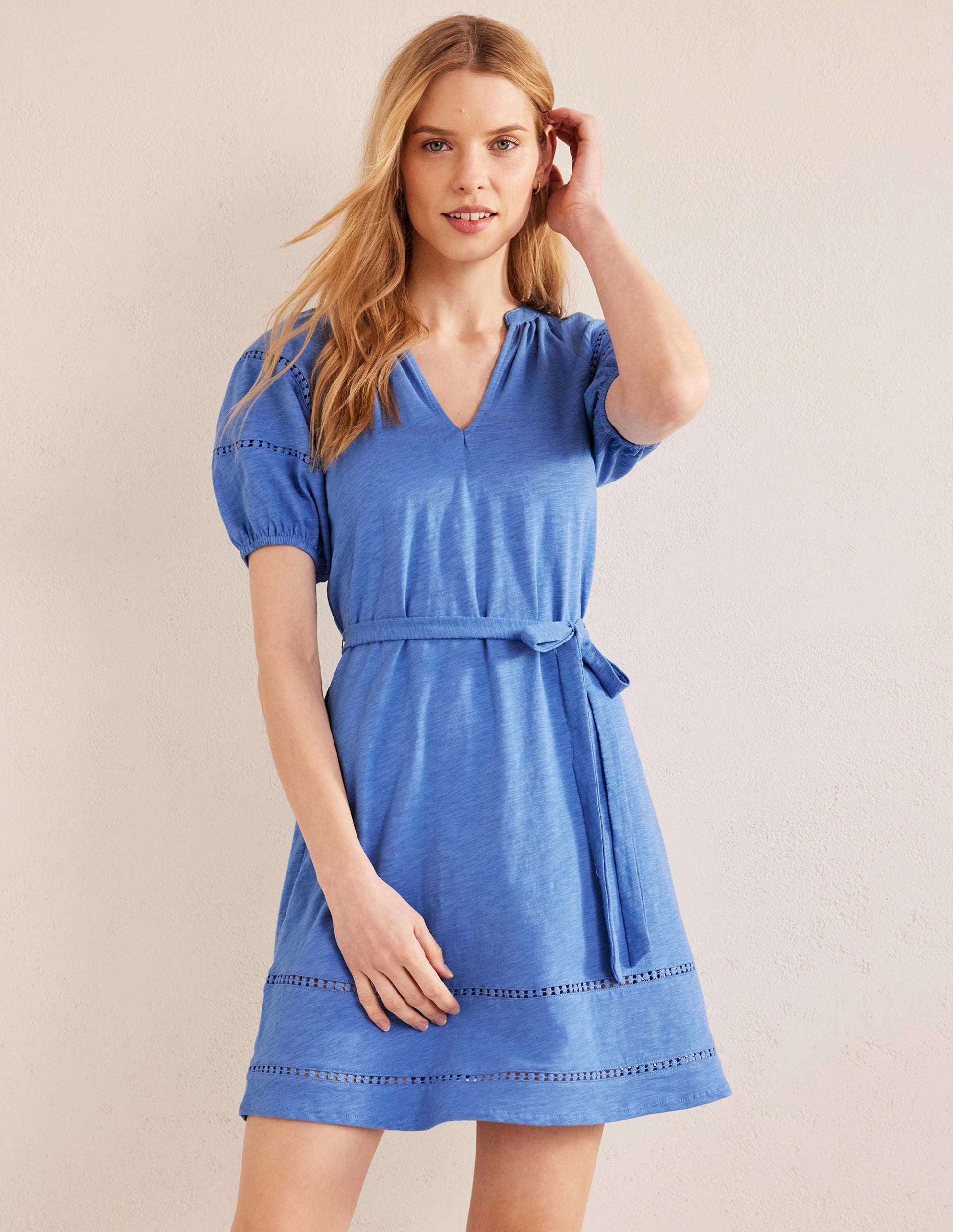 Trim Detail Jersey Dress-Porcelain Blue-1