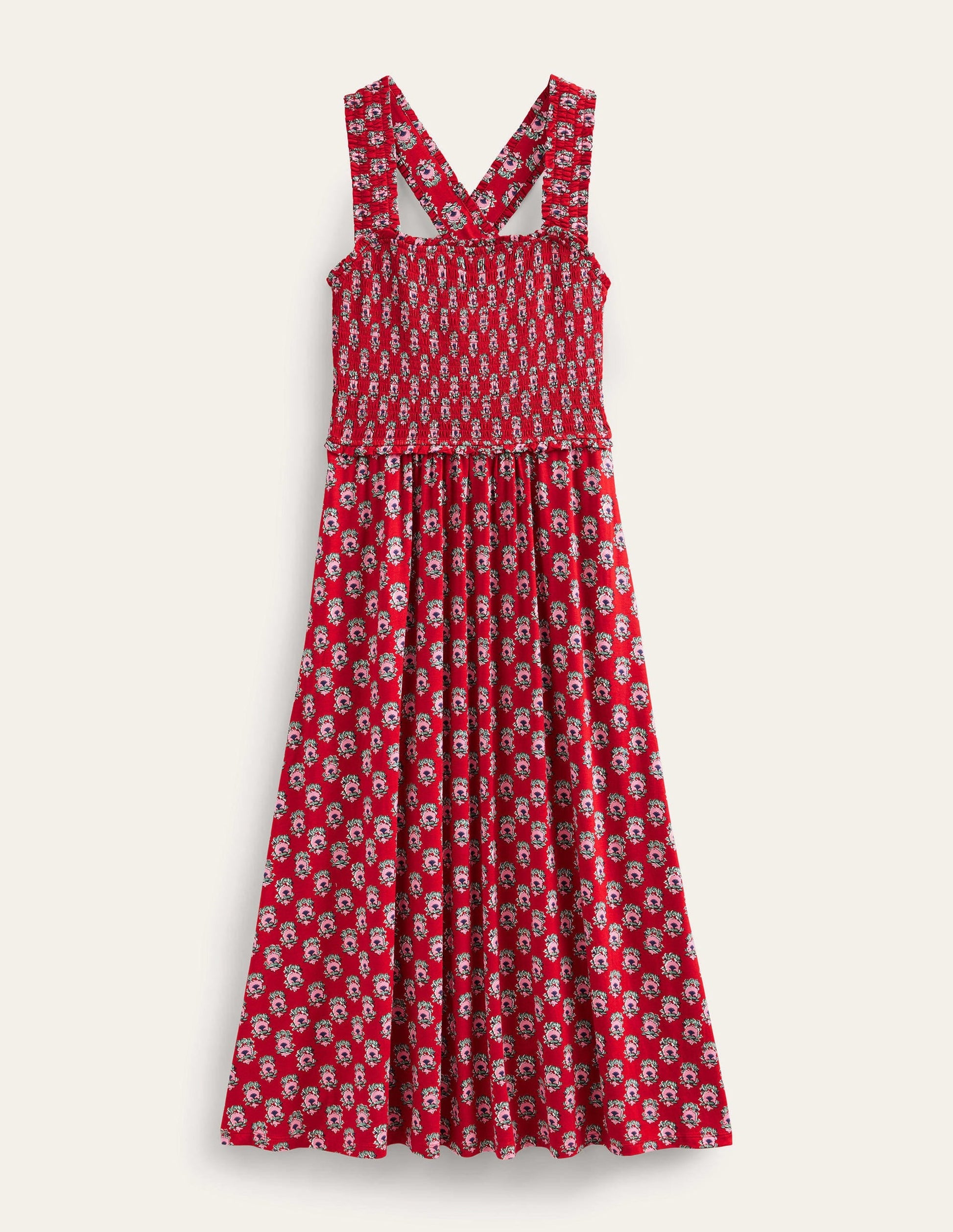 Cross Back Jersey Midi Dress-Poinsettia, Dainty Floret-5