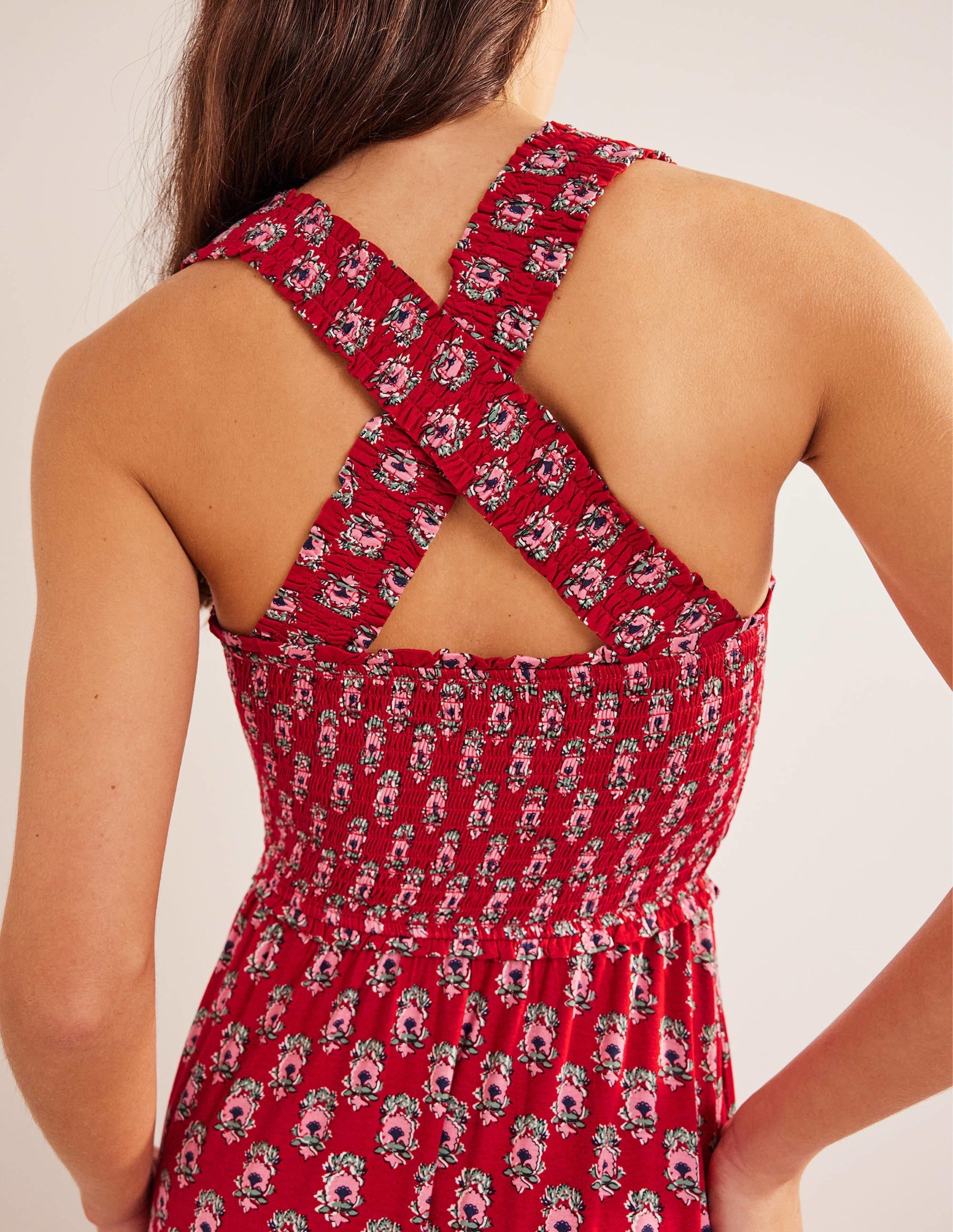 Cross Back Jersey Midi Dress-Poinsettia, Dainty Floret - Image 2