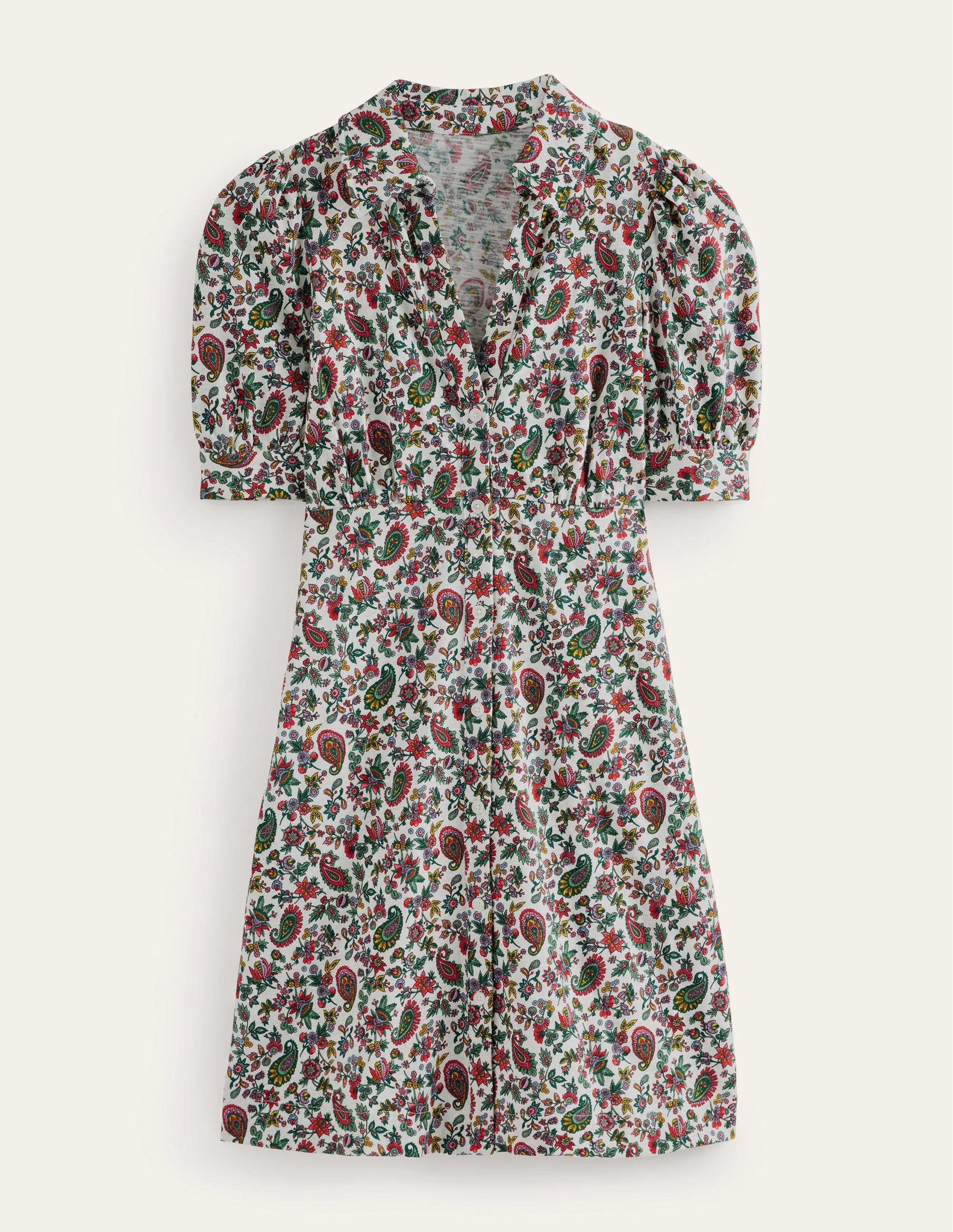 Button Jersey Mini Tea Dress-Multi, Dandelion Paisley-5