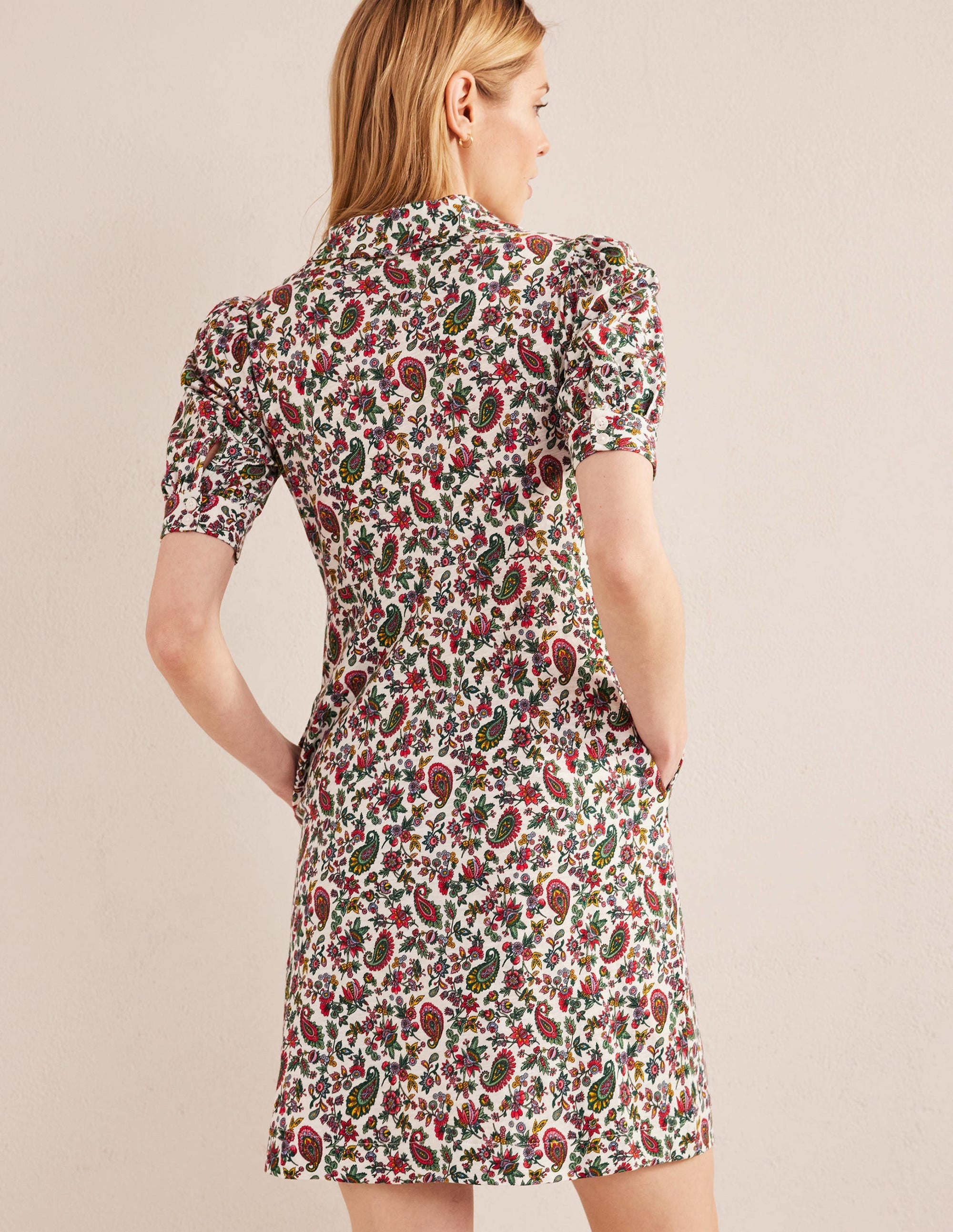 Button Jersey Mini Tea Dress-Multi, Dandelion Paisley - Image 3