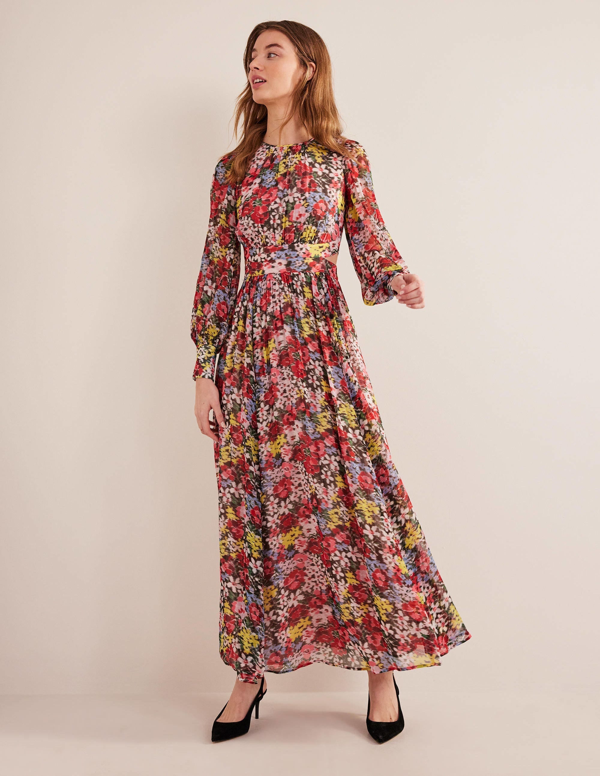 Curved Waist Maxi Dress-Multi, Moire Bloom - Image 1
