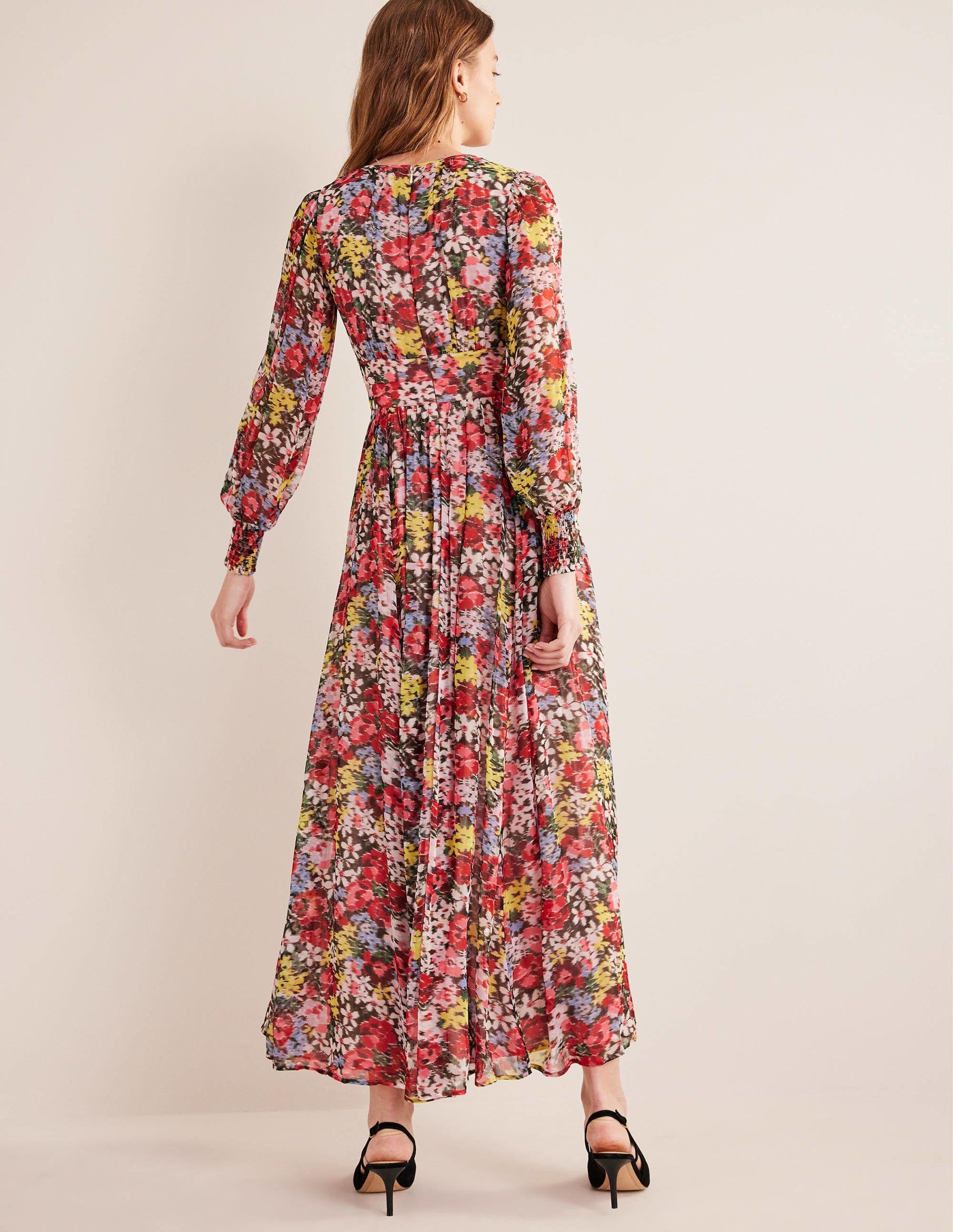 Curved Waist Maxi Dress-Multi, Moire Bloom-3