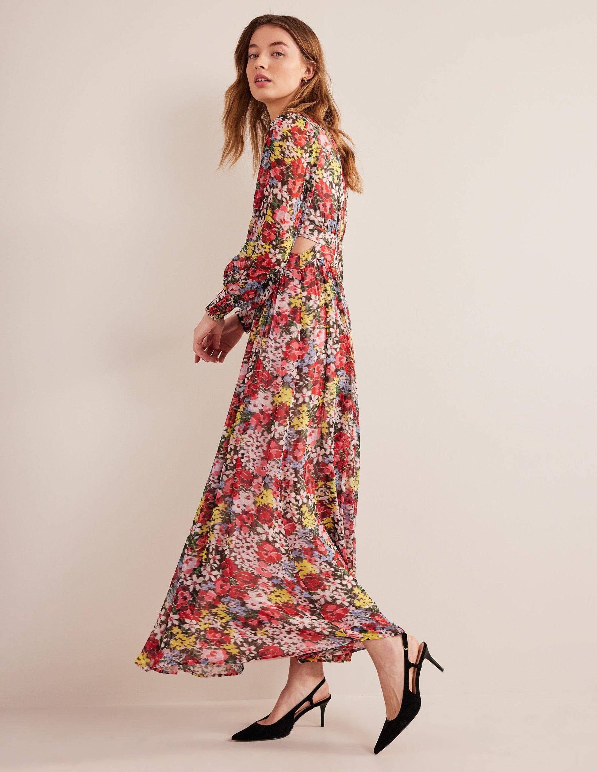 Curved Waist Maxi Dress-Multi, Moire Bloom-5