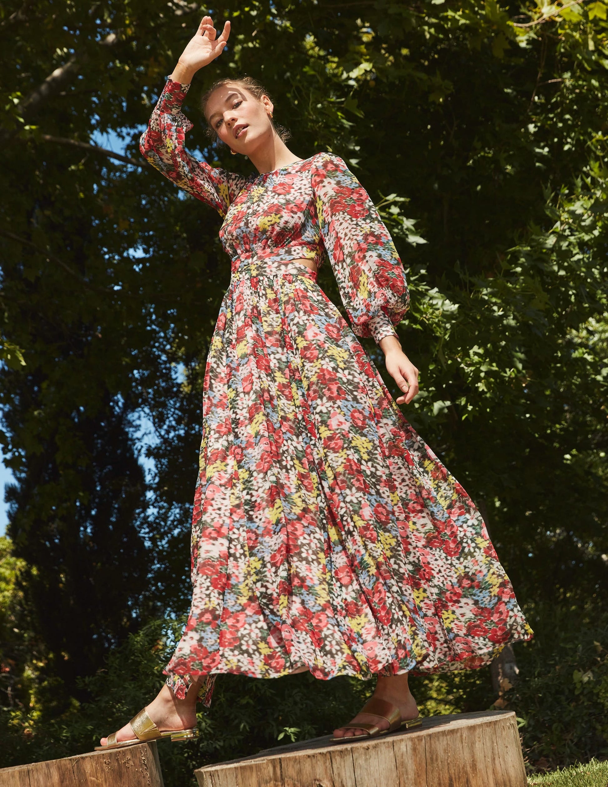 Curved Waist Maxi Dress-Multi, Moire Bloom-6