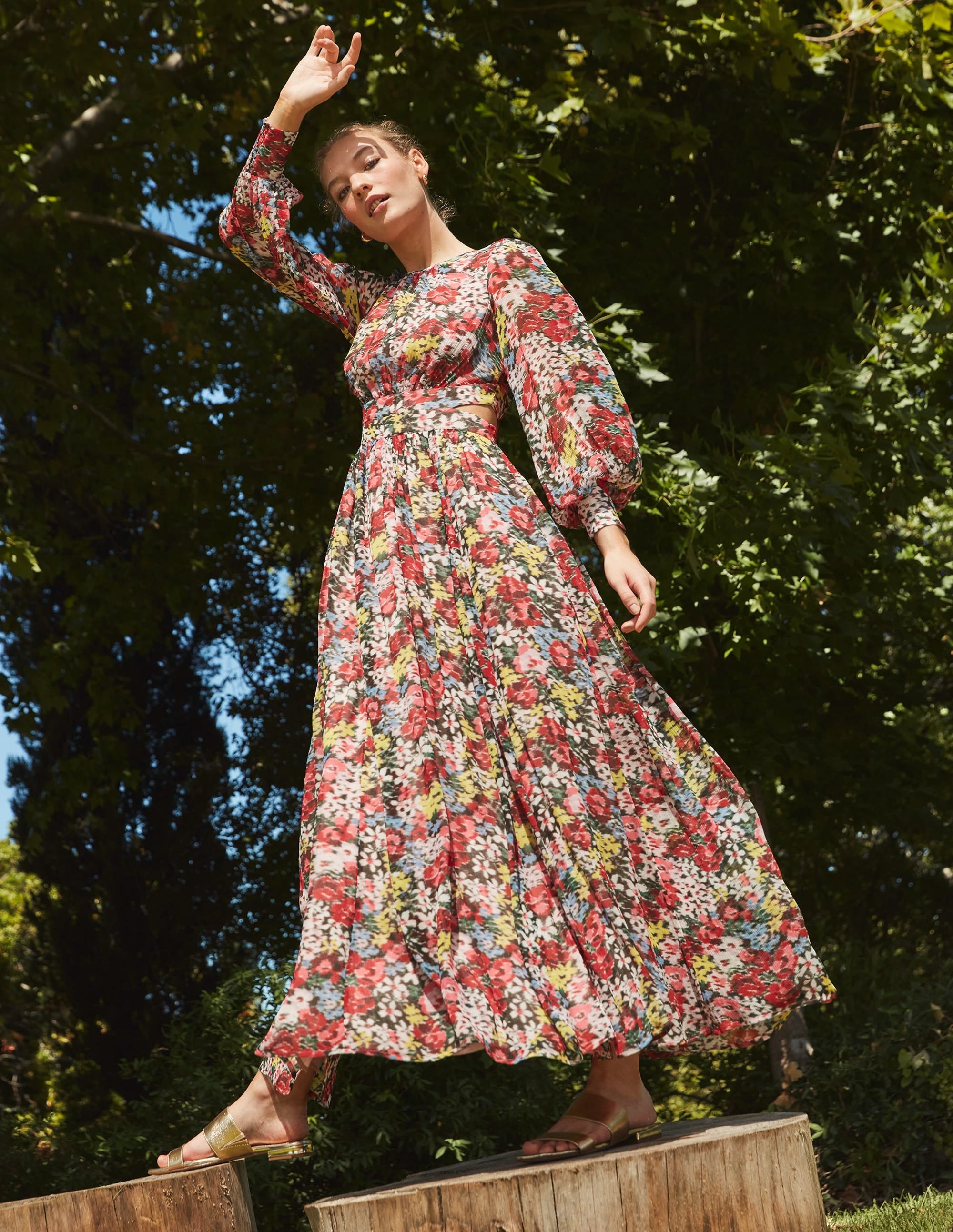 Curved Waist Maxi Dress-Multi, Moire Bloom - Image 6