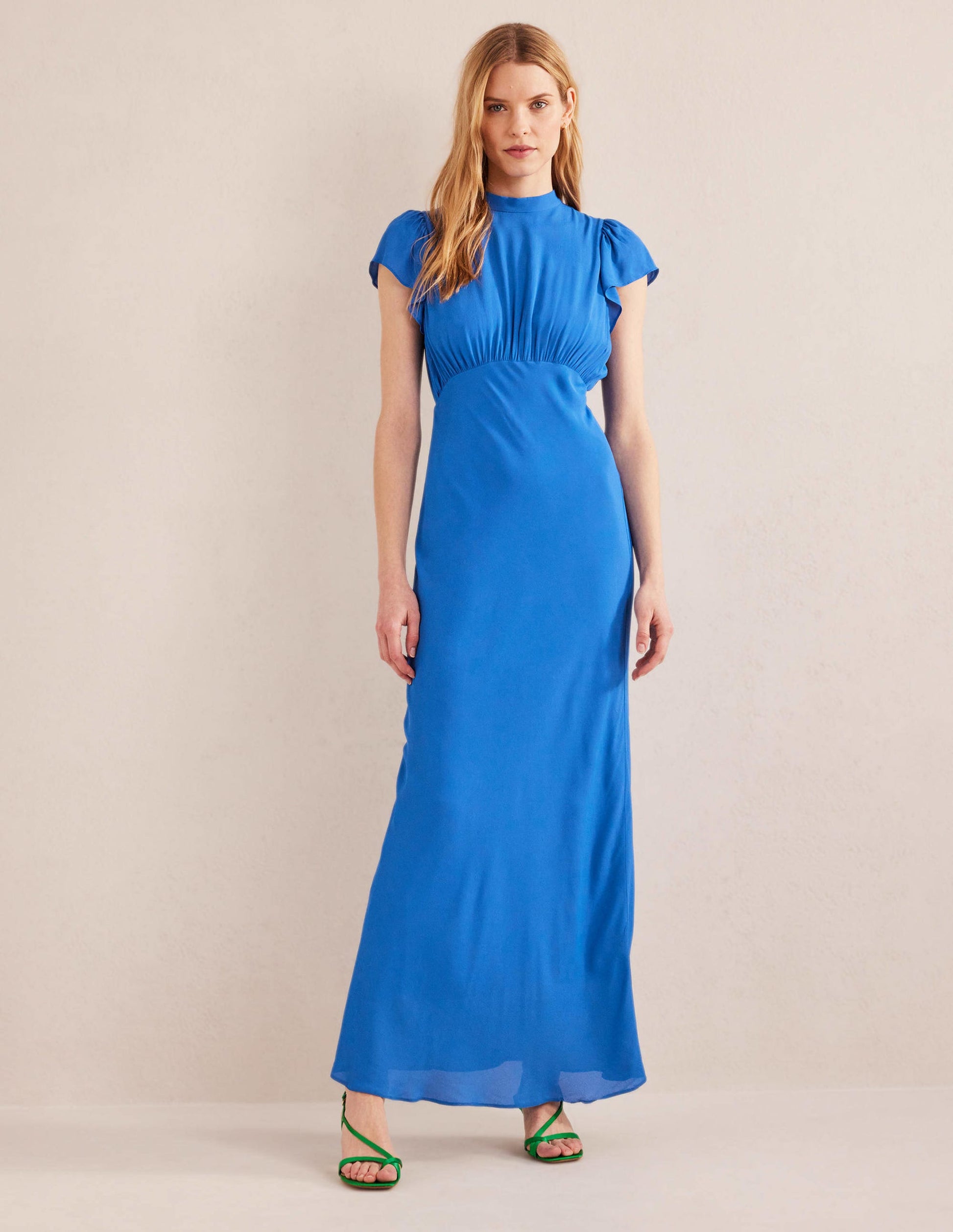 Tie Back Detail Maxi Dress-Cyan-1