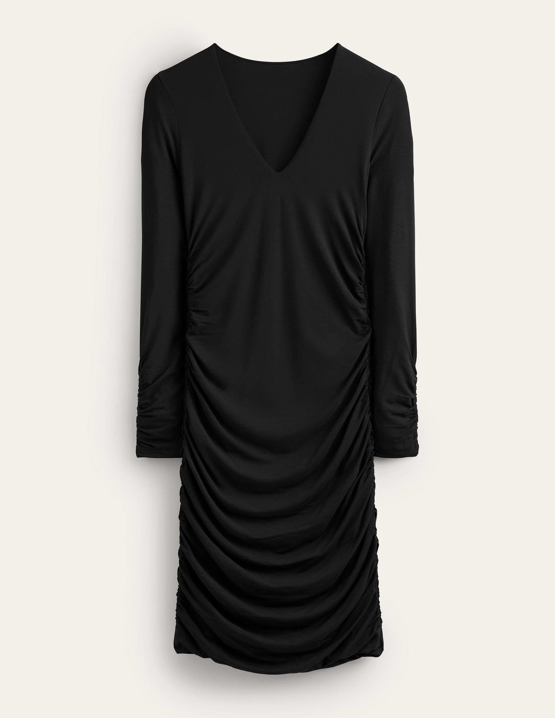 Ruched Body Jersey Mini Dress-Black-5